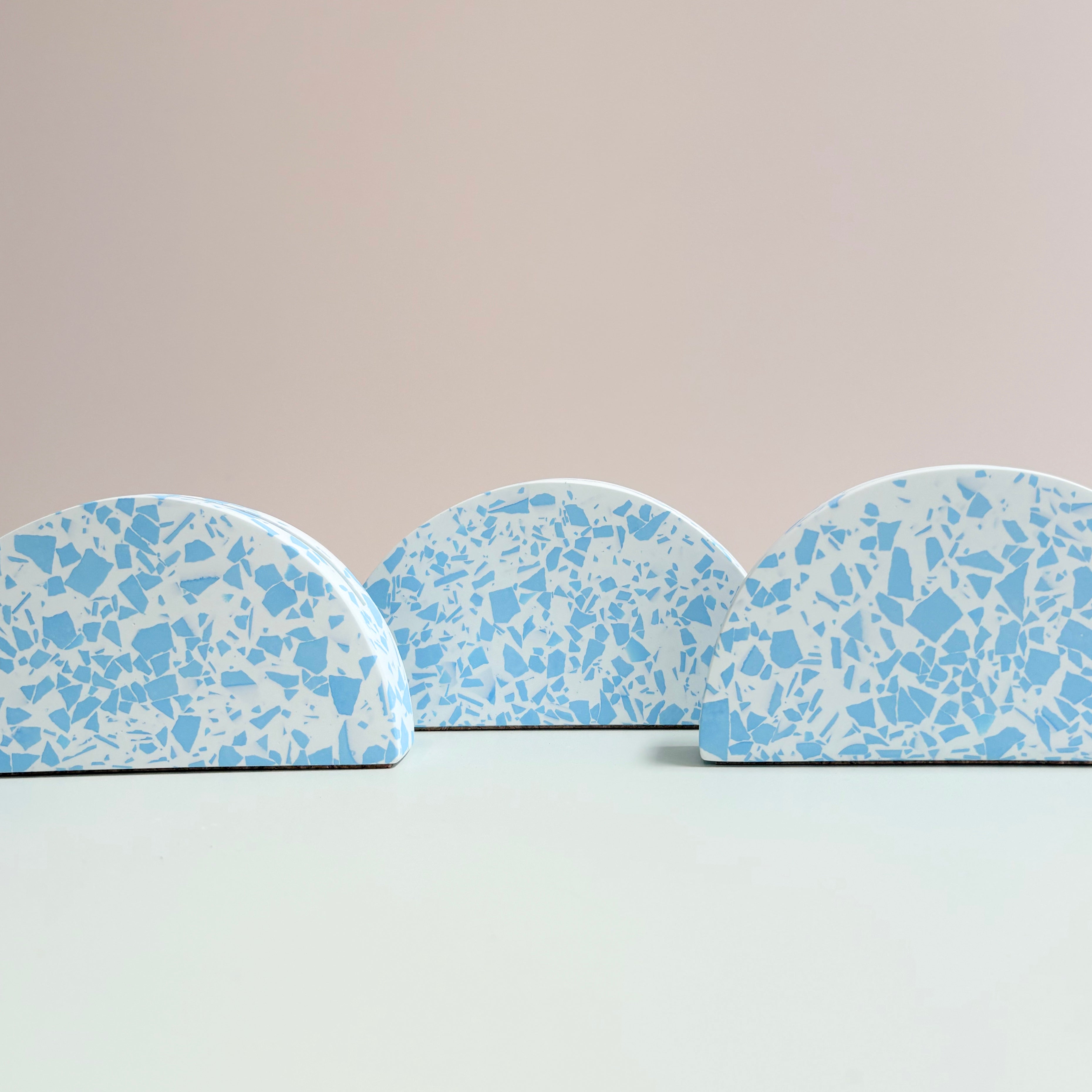 Wedding table numbers, blue and white eco resin terrazzo