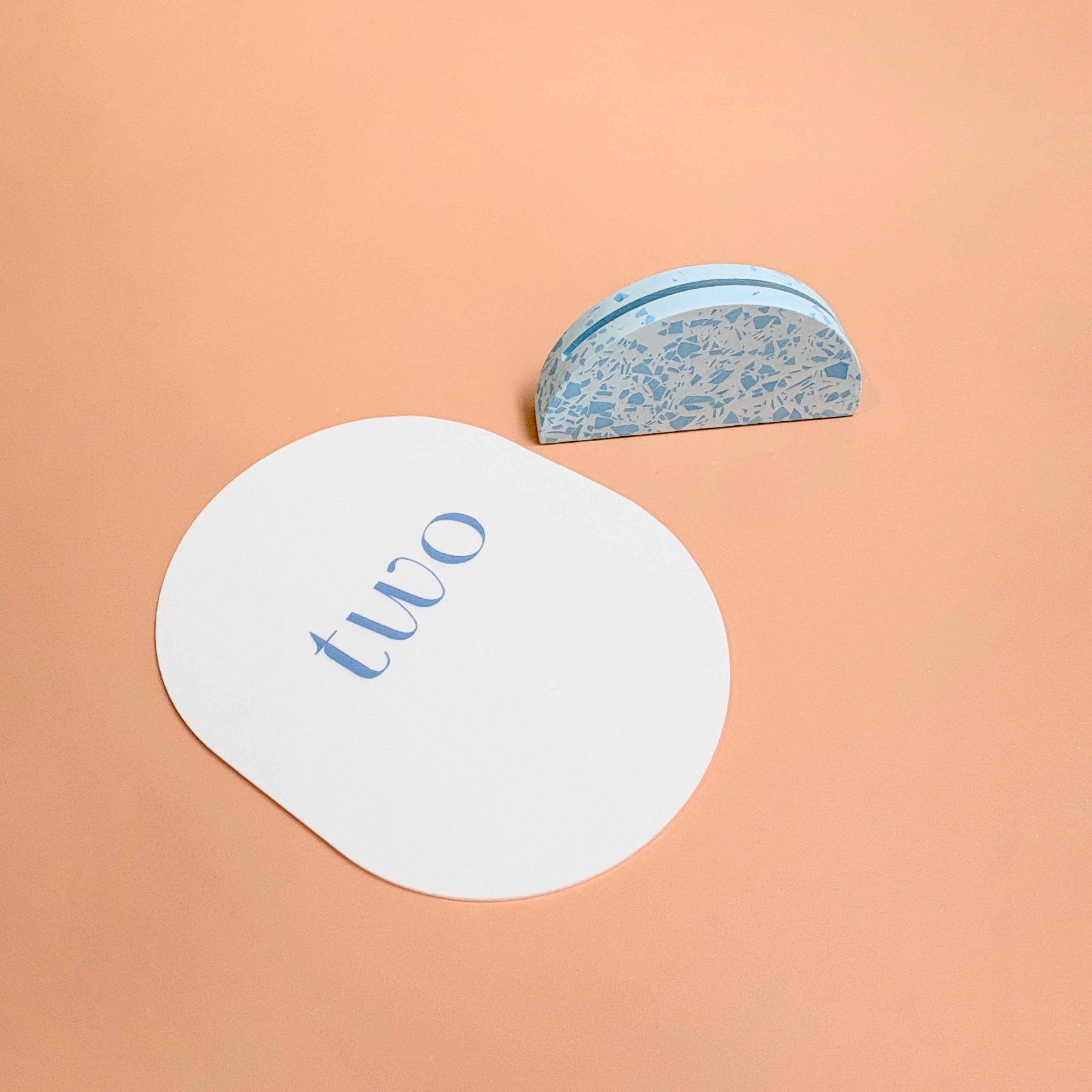 Wedding table numbers, blue terrazzo