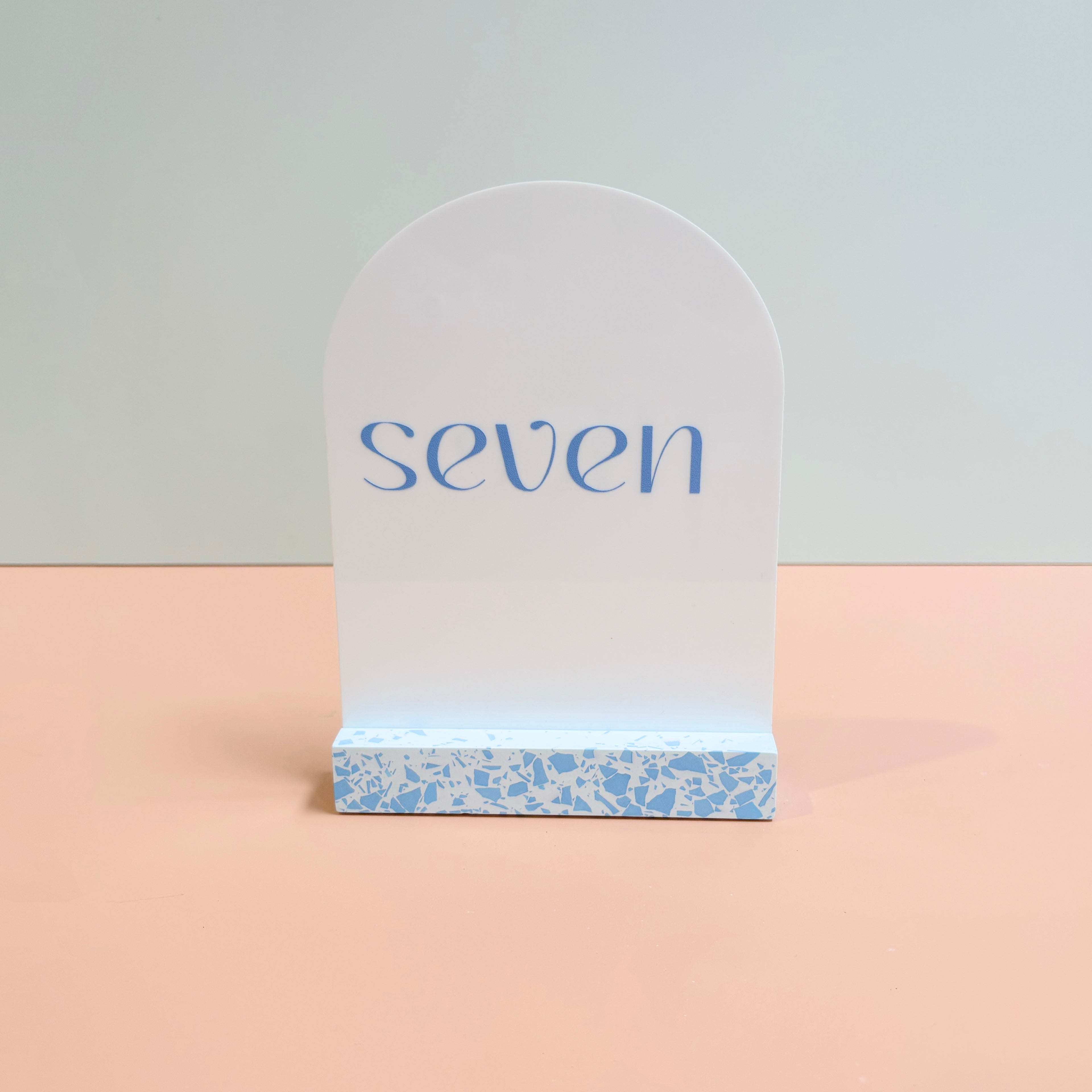 Blue Terrazzo Table Numbers – Handmade Acrylic Wedding Decor