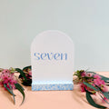 Blue Terrazzo Table Numbers – Handmade Acrylic Wedding Decor