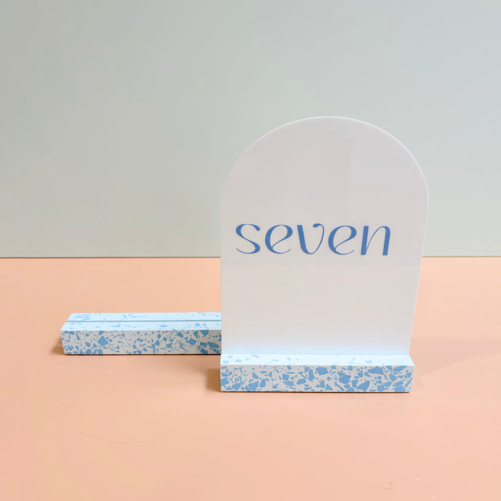 Blue Terrazzo Table Numbers – Handmade Acrylic Wedding Decor