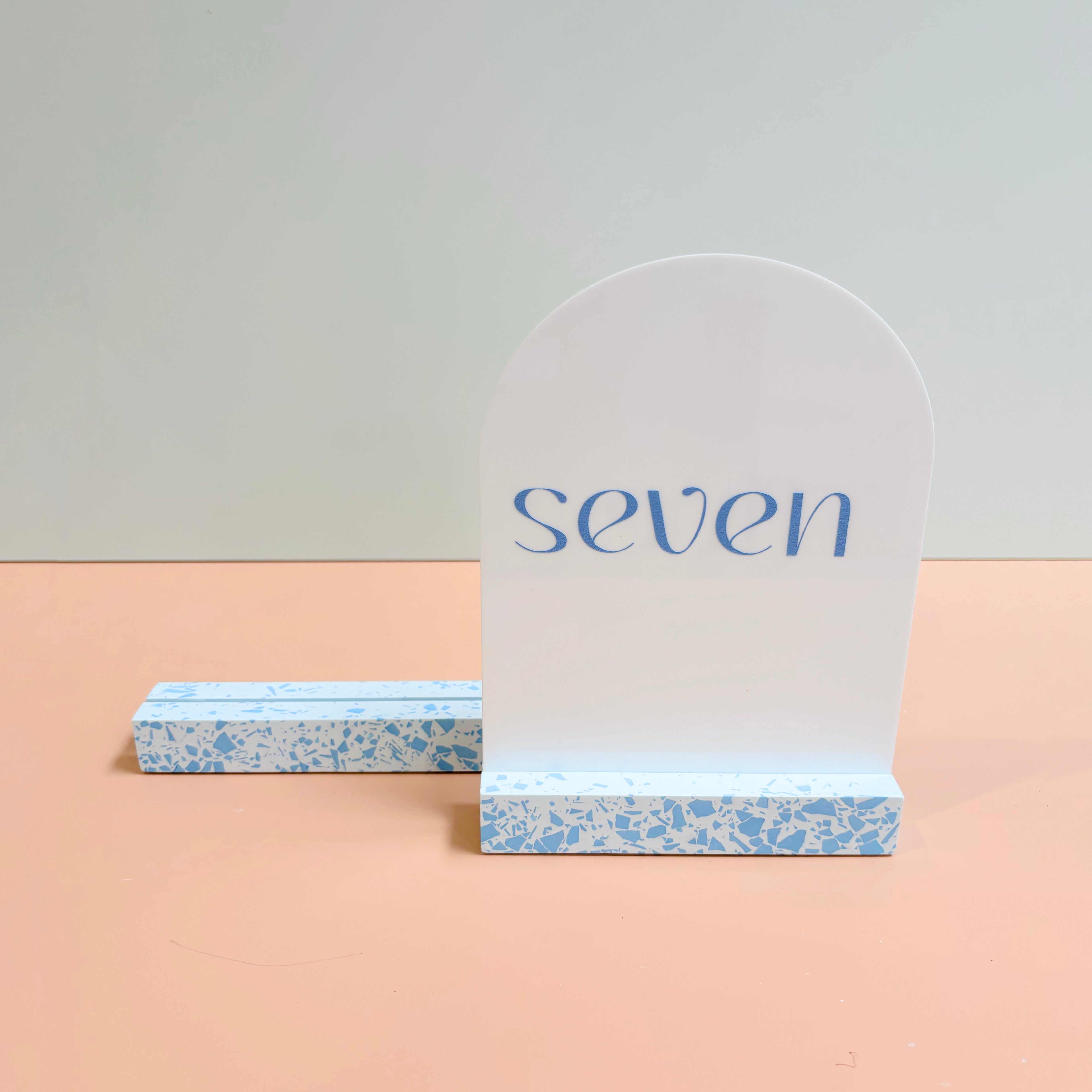 Blue Terrazzo Table Numbers – Handmade Acrylic Wedding Decor