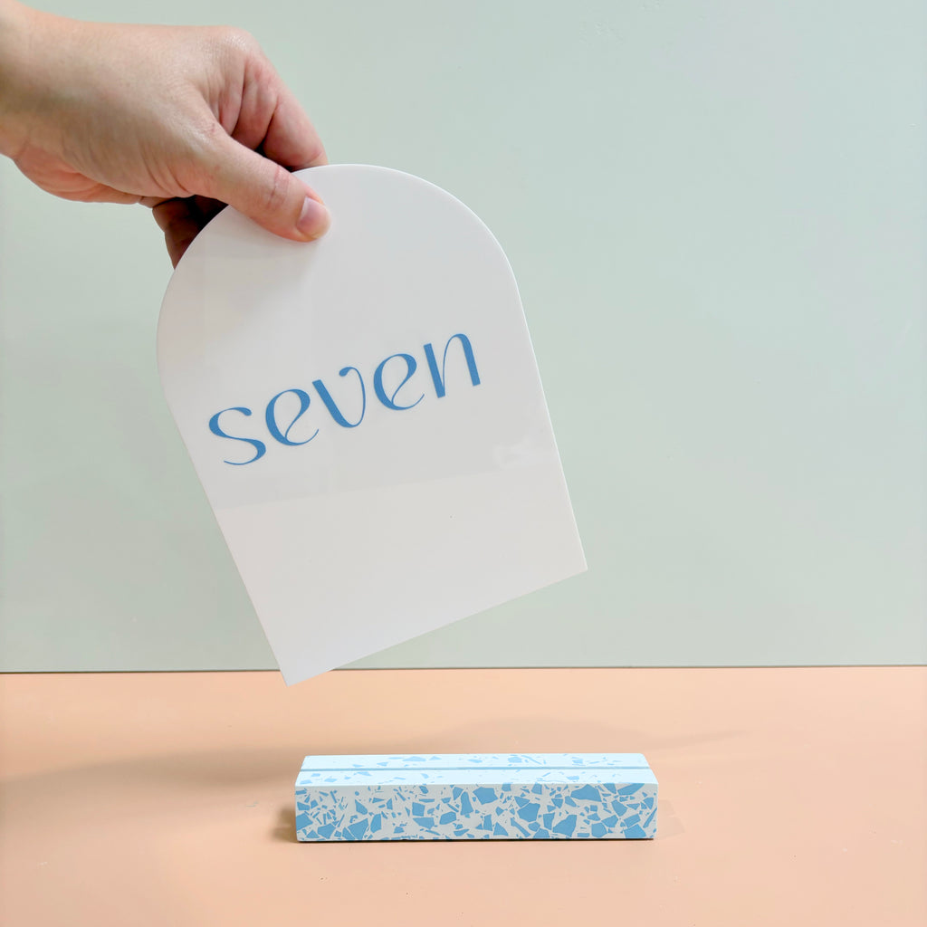 Blue Terrazzo Table Numbers – Handmade Acrylic Wedding Decor