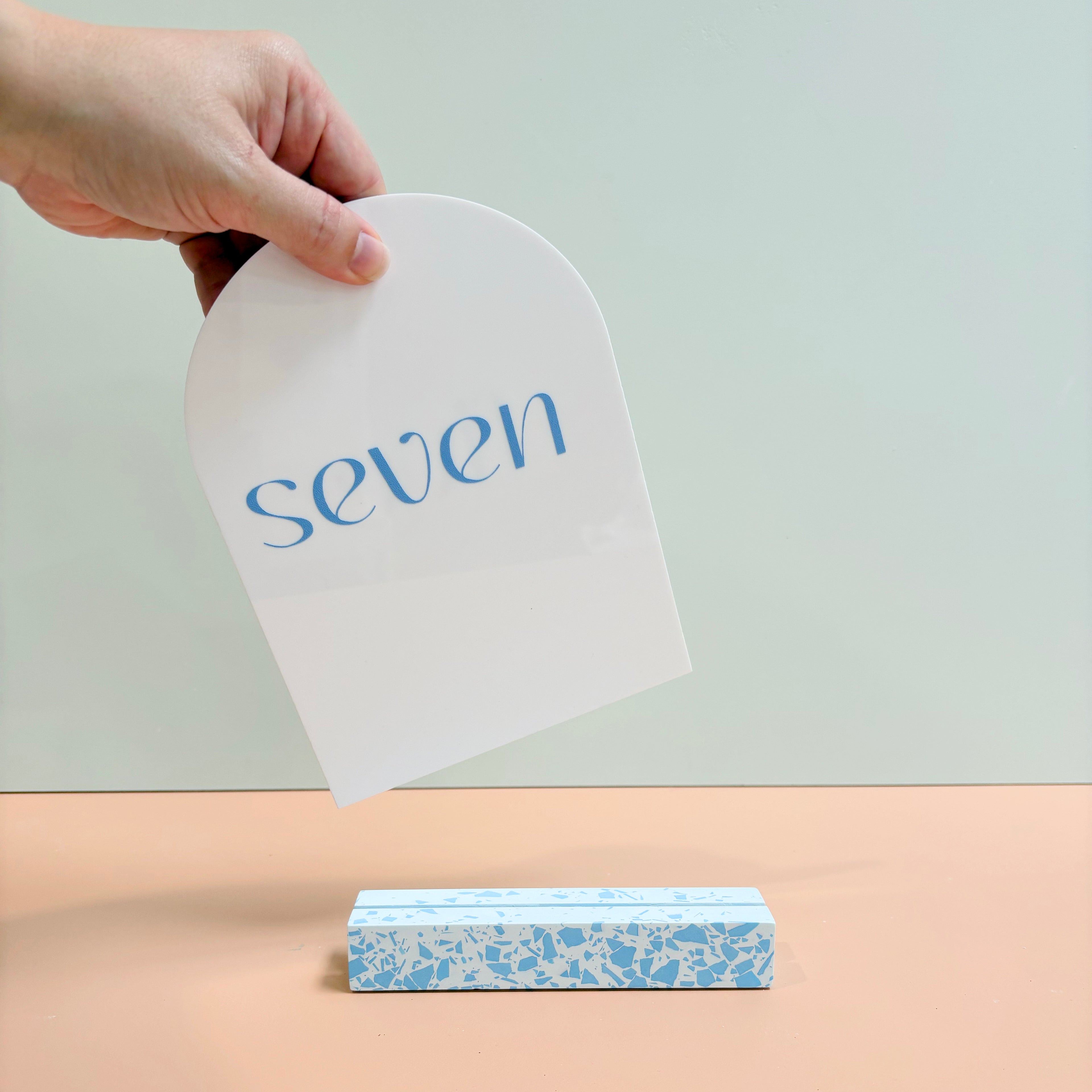 Blue Terrazzo Table Numbers – Handmade Acrylic Wedding Decor