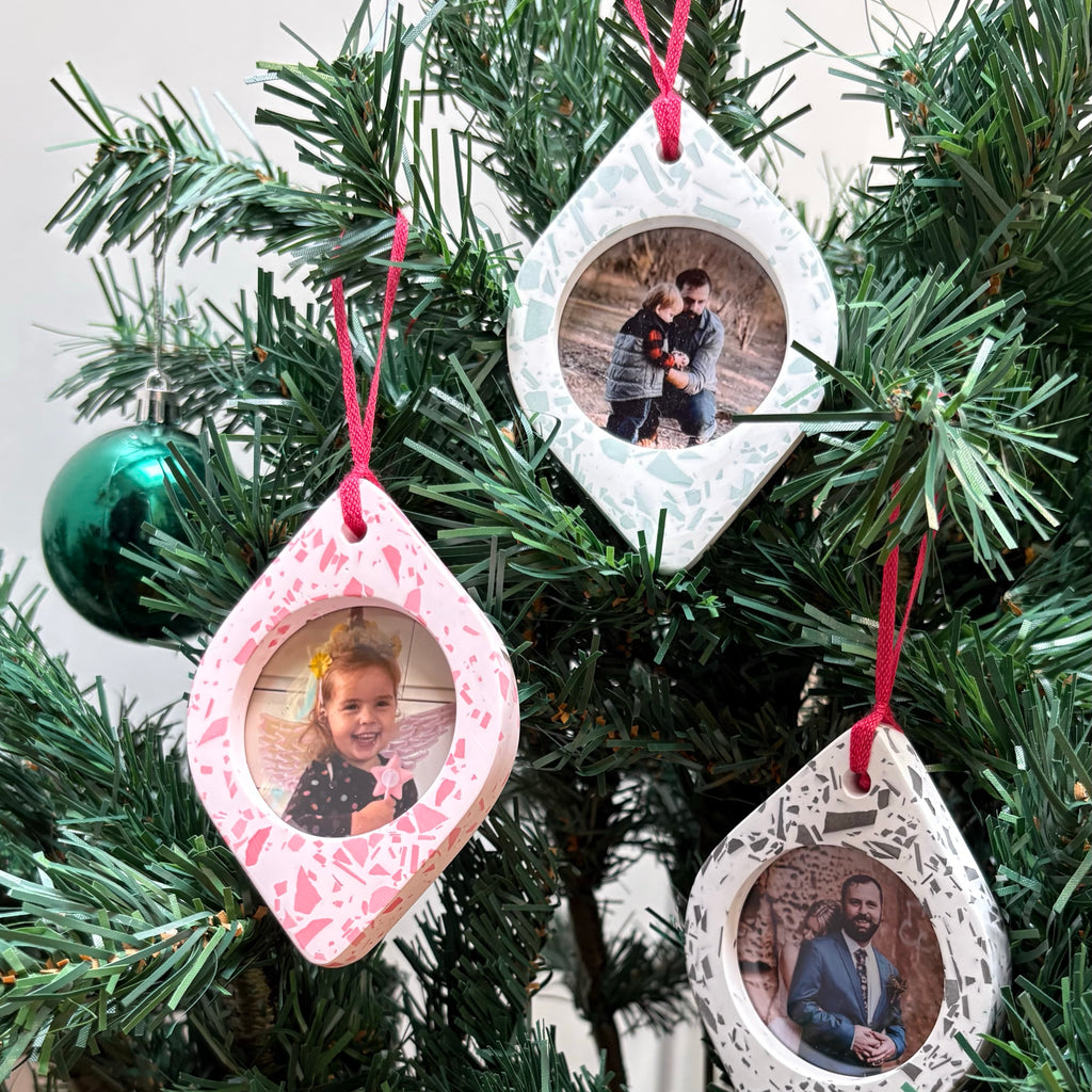 Terrazzo Christmas ornament photo frames