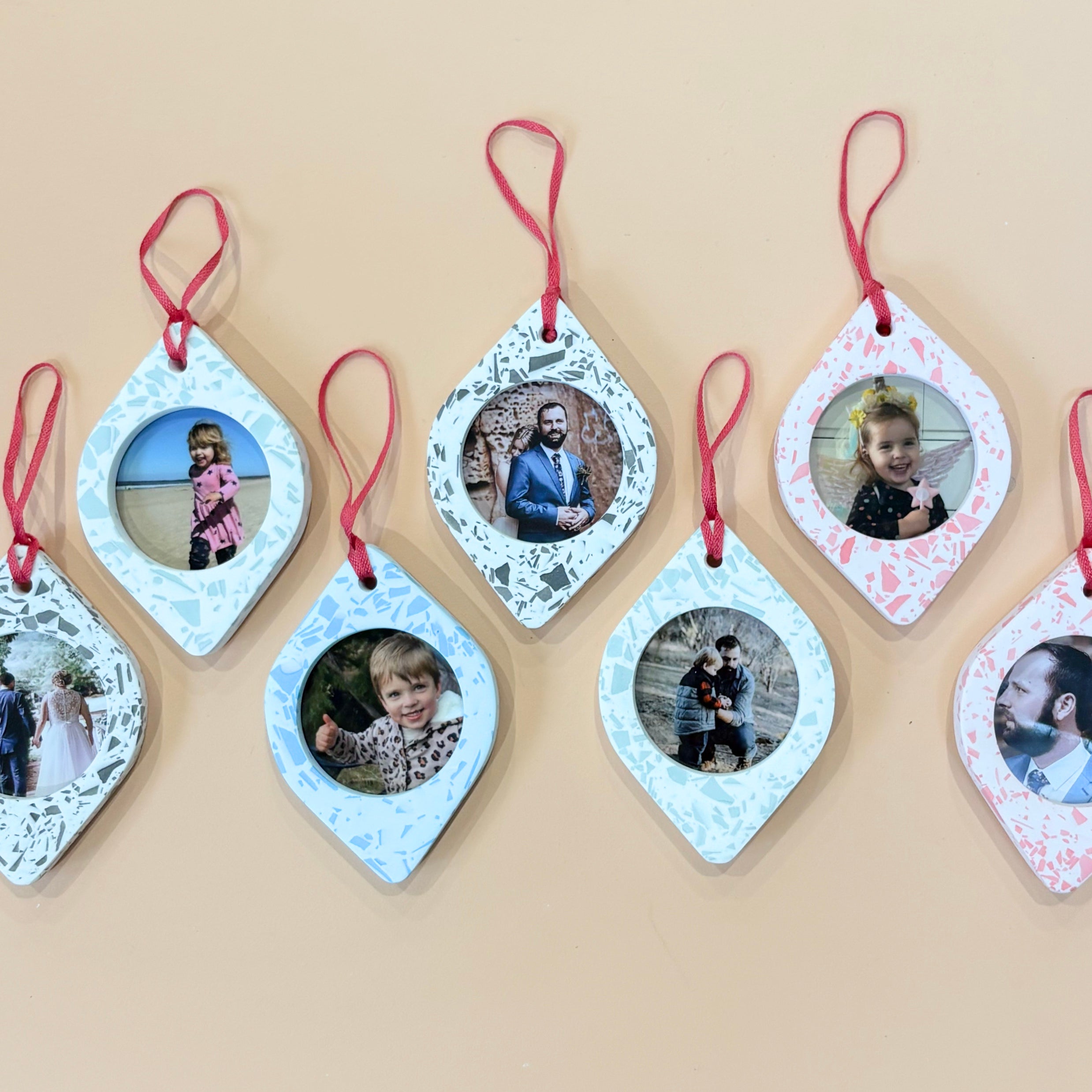 Terrazzo Christmas ornament photo frames