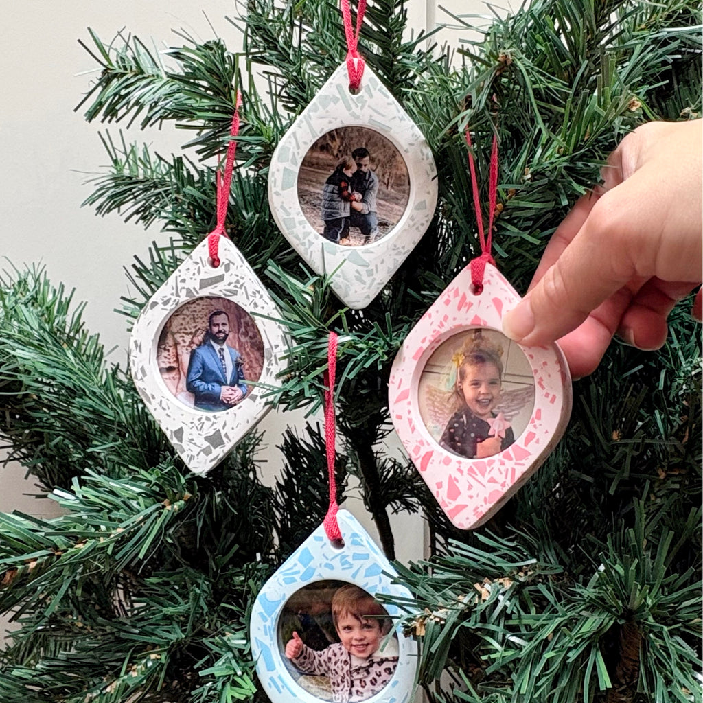 Terrazzo Christmas ornament photo frames