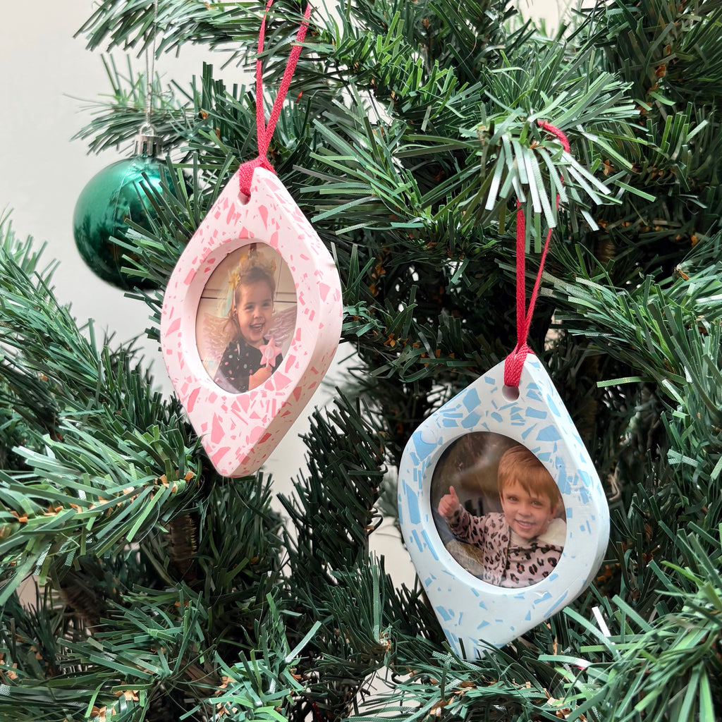 Terrazzo Christmas ornament photo frames