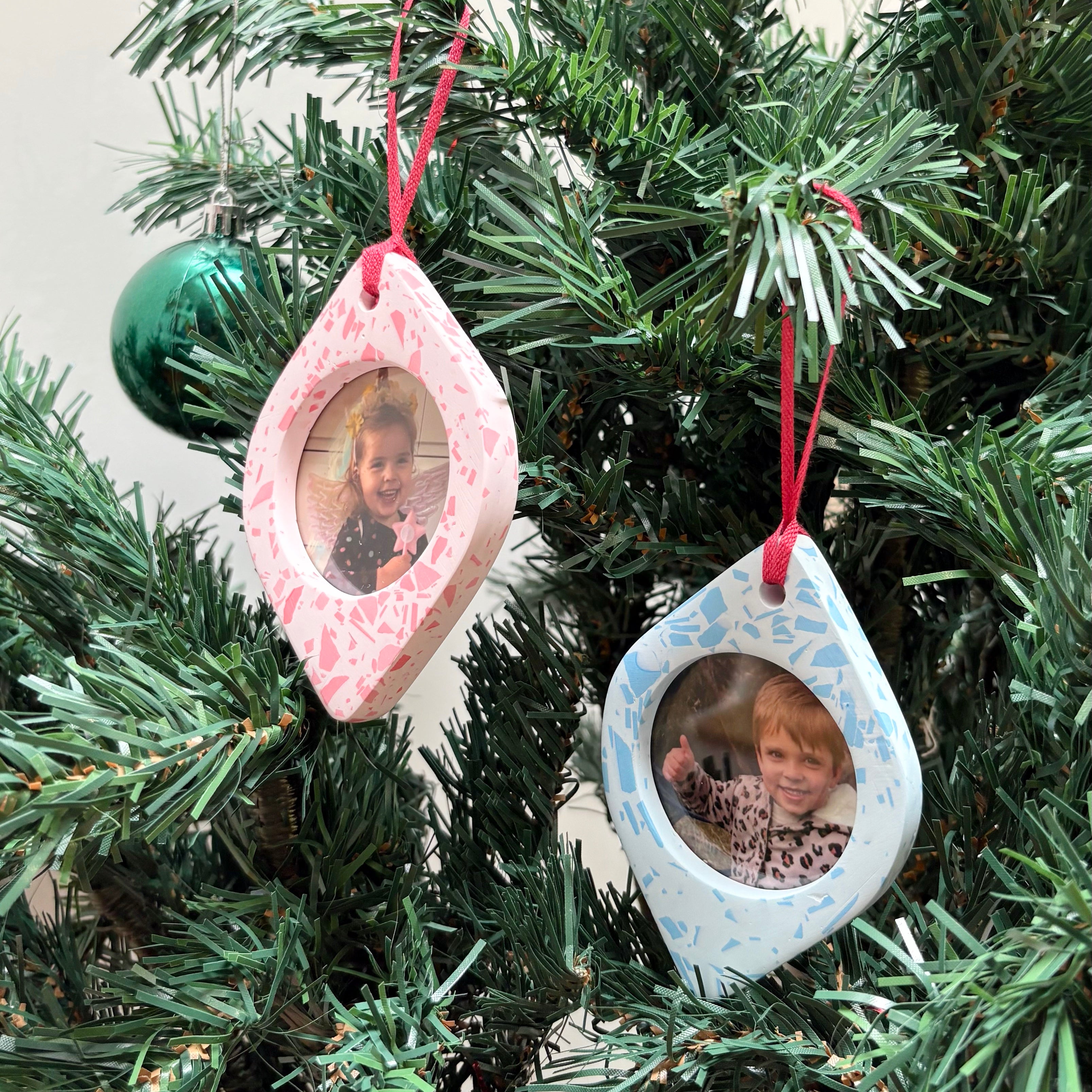 Terrazzo Christmas ornament photo frames