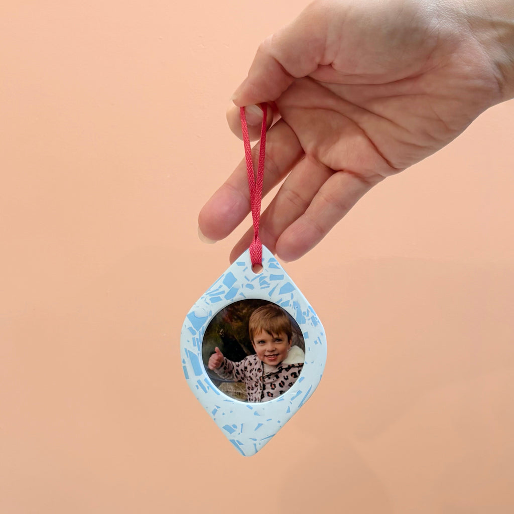 Terrazzo Christmas ornament photo frames