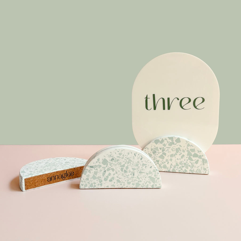 Sage Green Terrazzo Wedding Table Numbers
