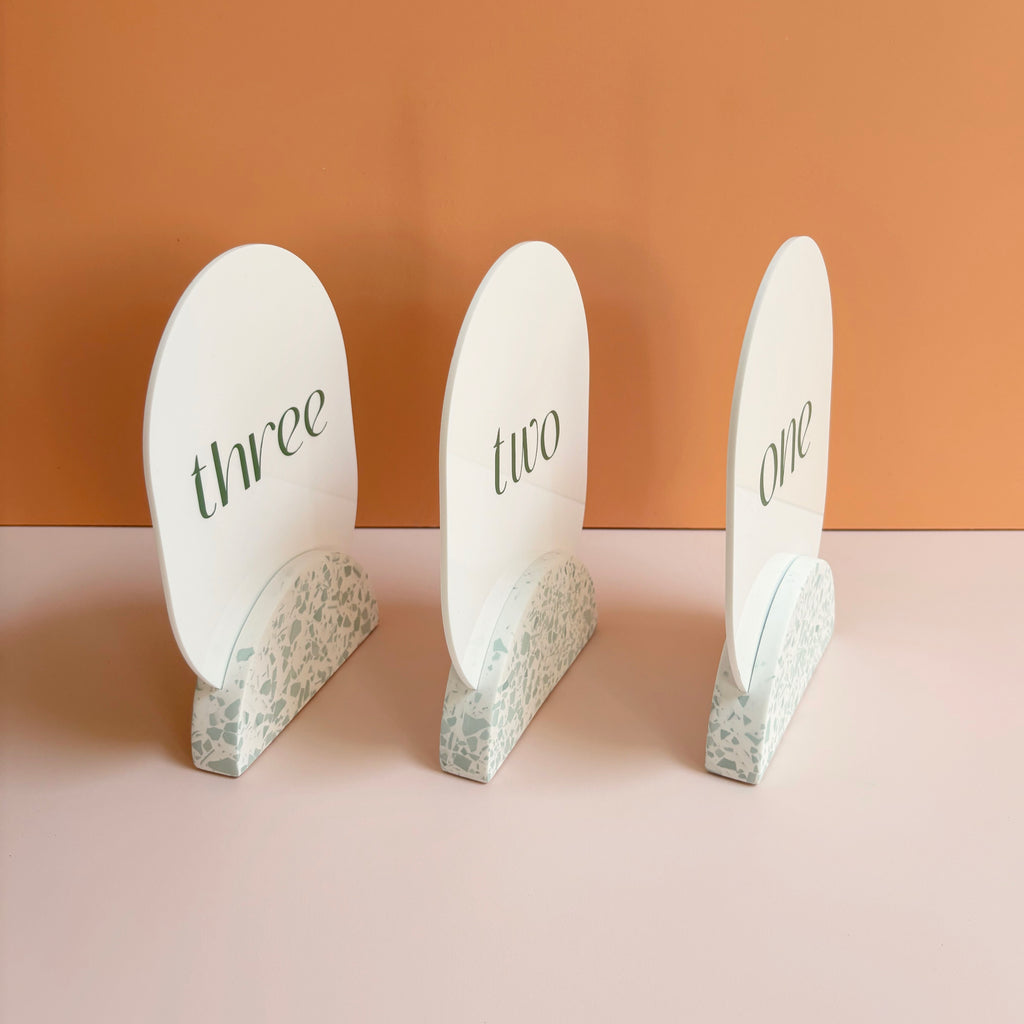 Sage Green Terrazzo Wedding Table Numbers