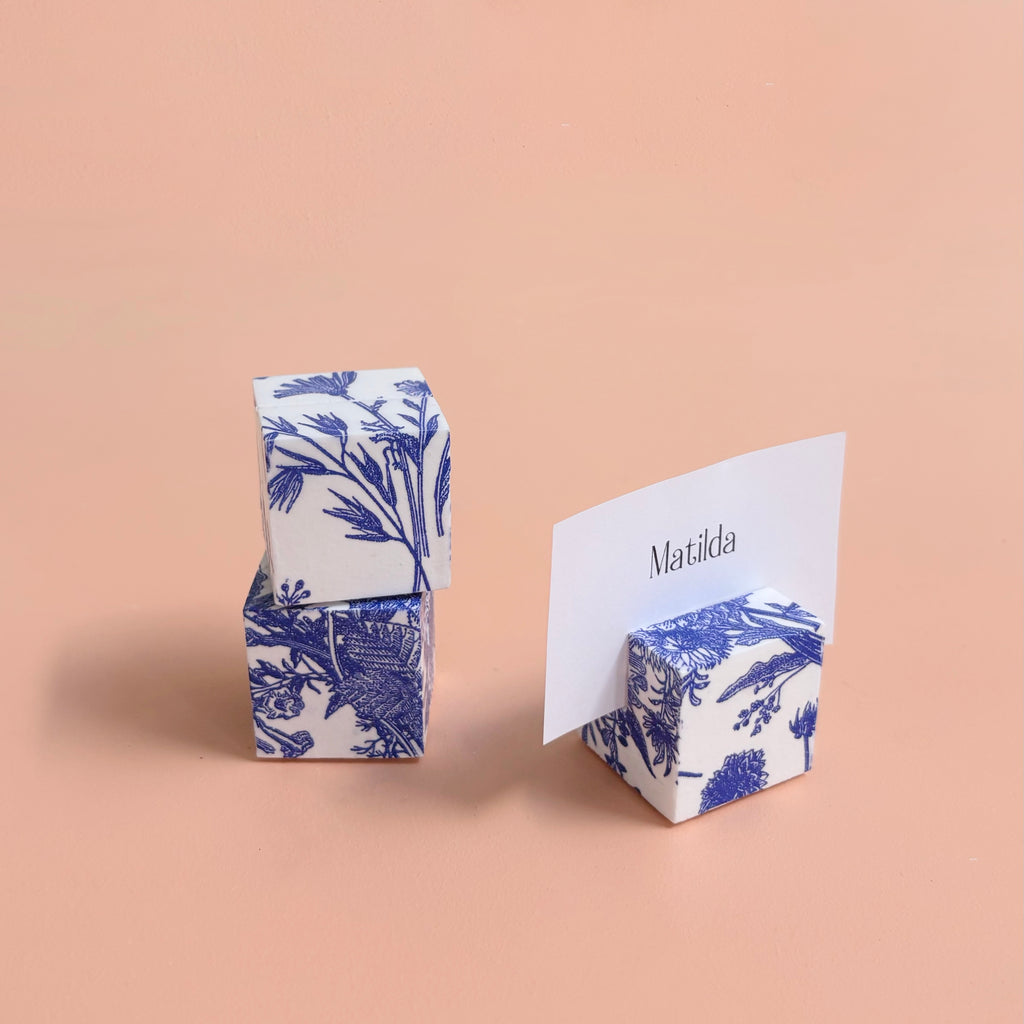 Decoupaged Art Cube Place Card Holder | Handmade Wedding & Event Décor