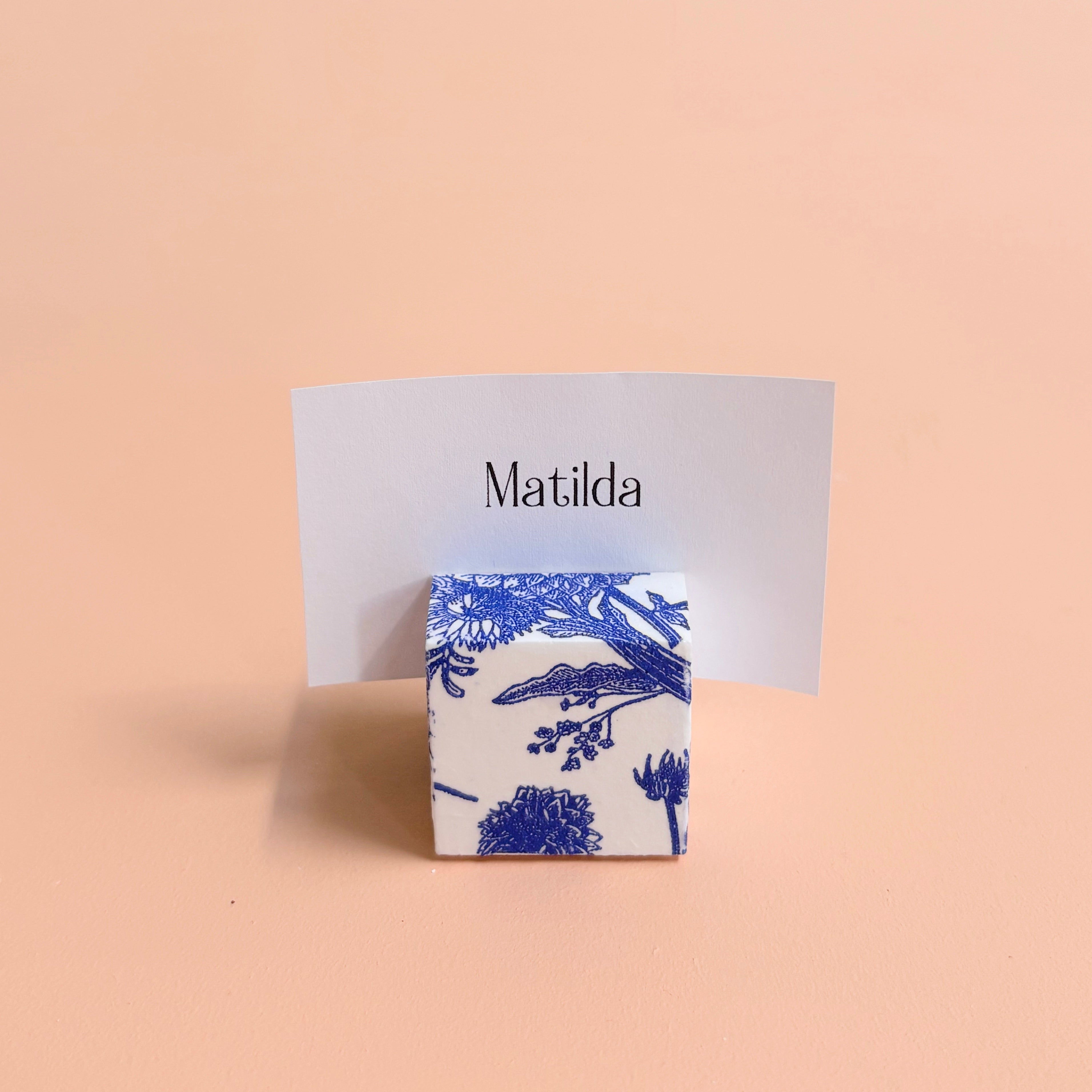 Decoupaged Art Cube Place Card Holder | Handmade Wedding & Event Décor