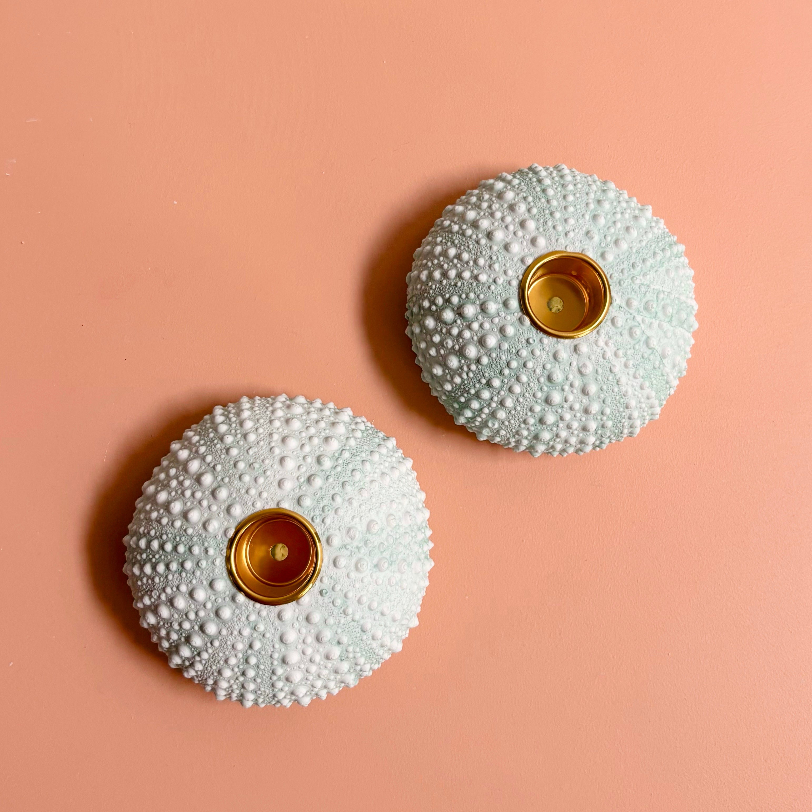 Green Sea Urchin candle Holder — Eco Resin | Coastal Wedding Decor