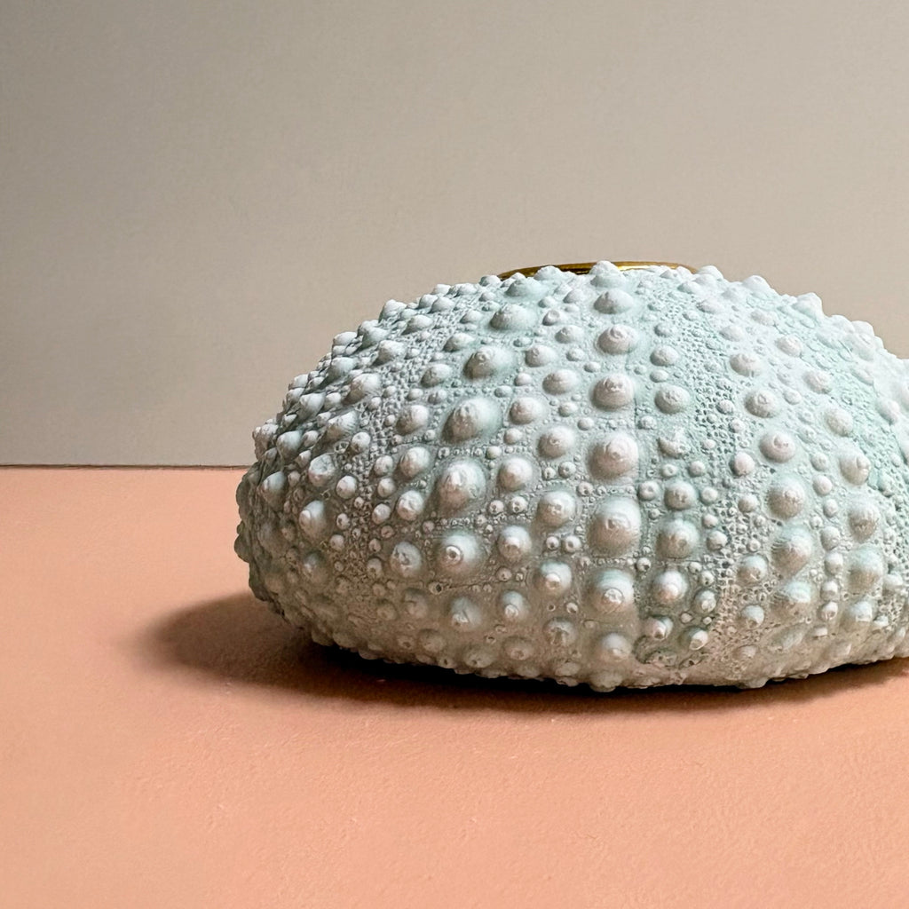 Green Sea Urchin candle Holder — Eco Resin | Coastal Wedding Decor