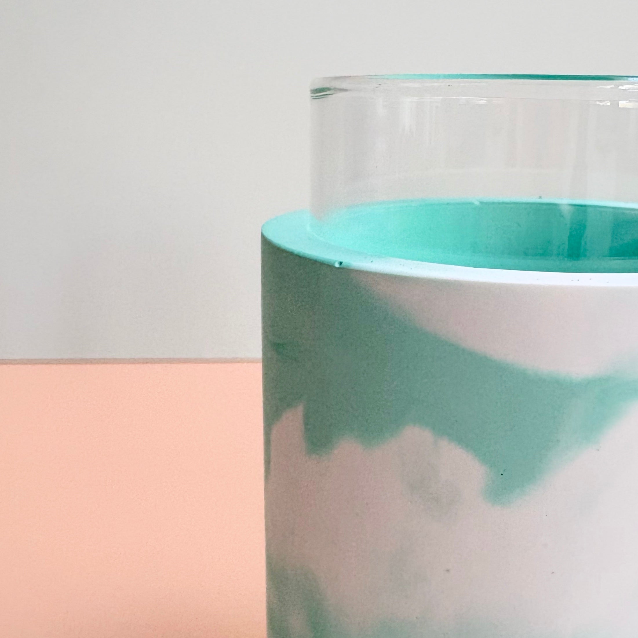 Swirling teal and white vase