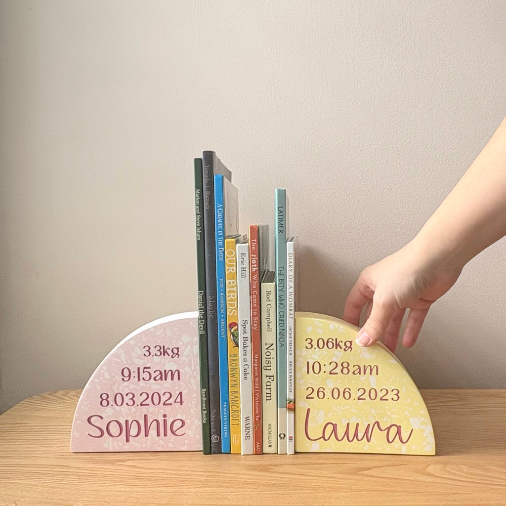 Personalised Birth Details Terrazzo Bookend - Choose your colours