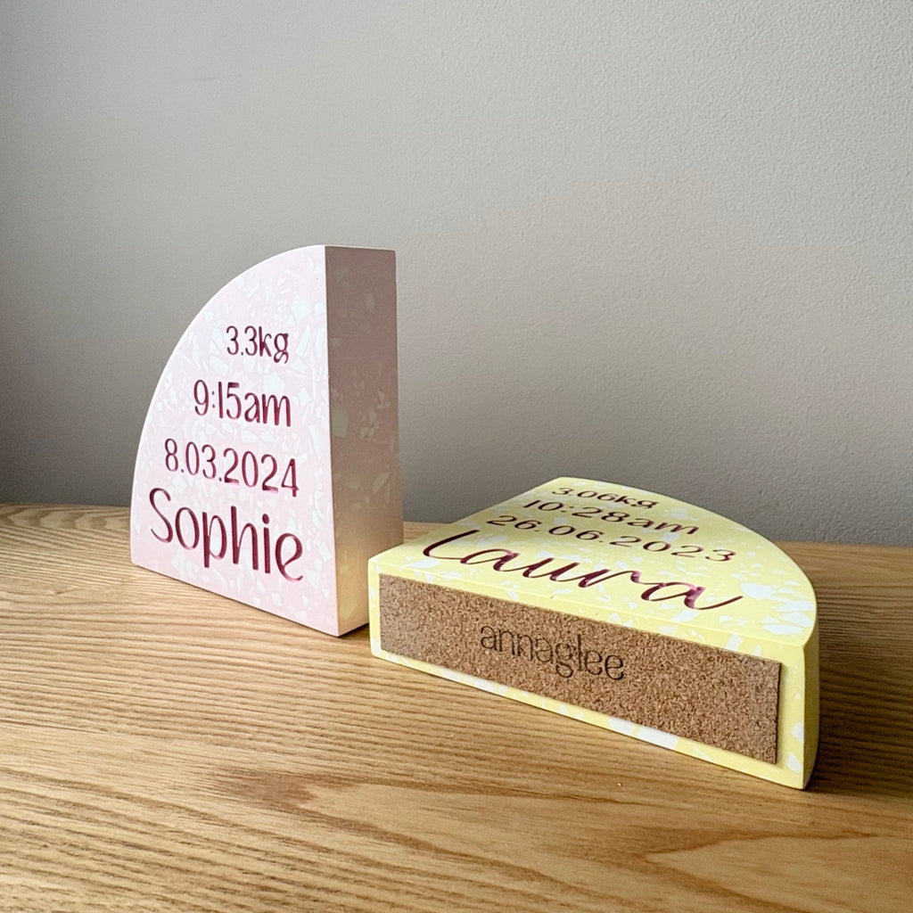 Personalised Birth Details Terrazzo Bookend - Choose your colours