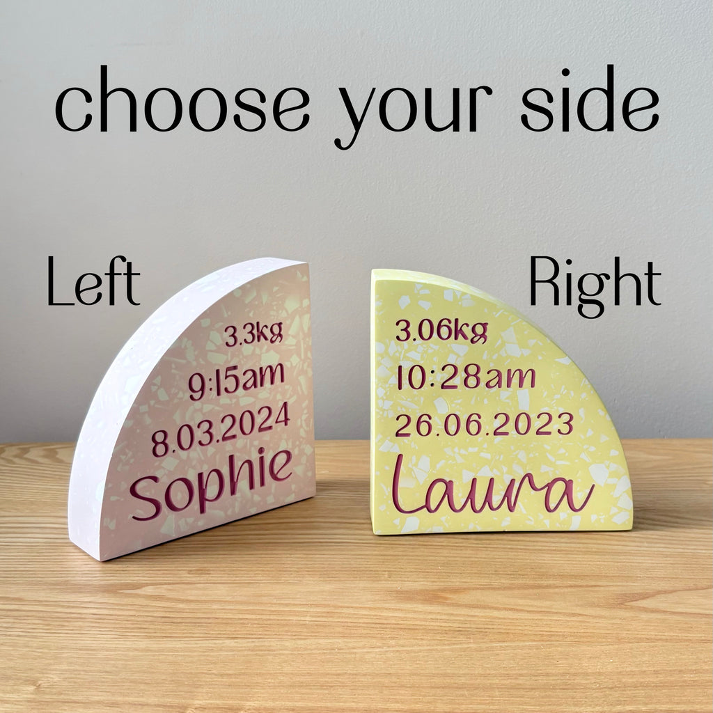 Personalised Birth Details Terrazzo Bookend - Choose your colours