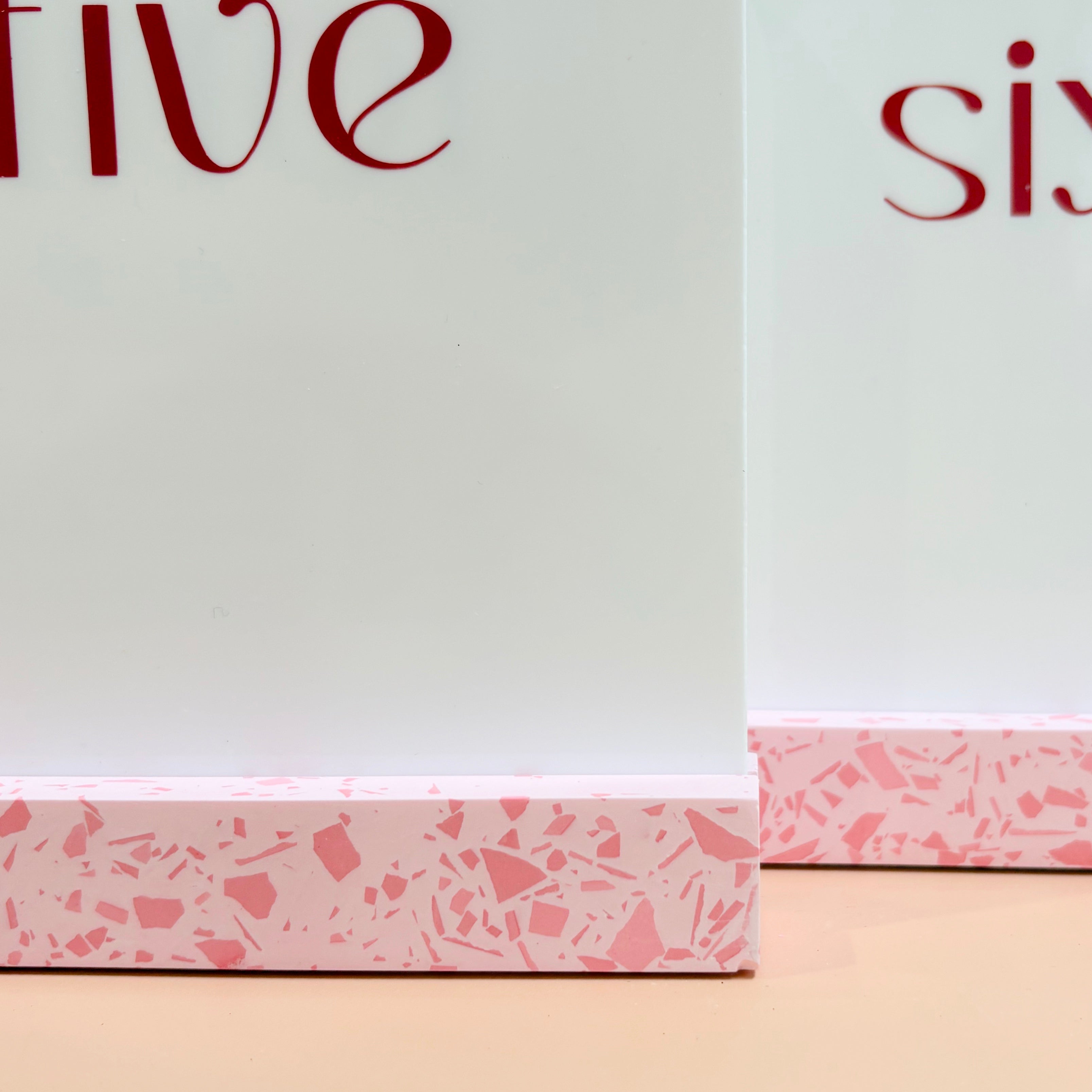 Wedding table numbers, pink terrazzo