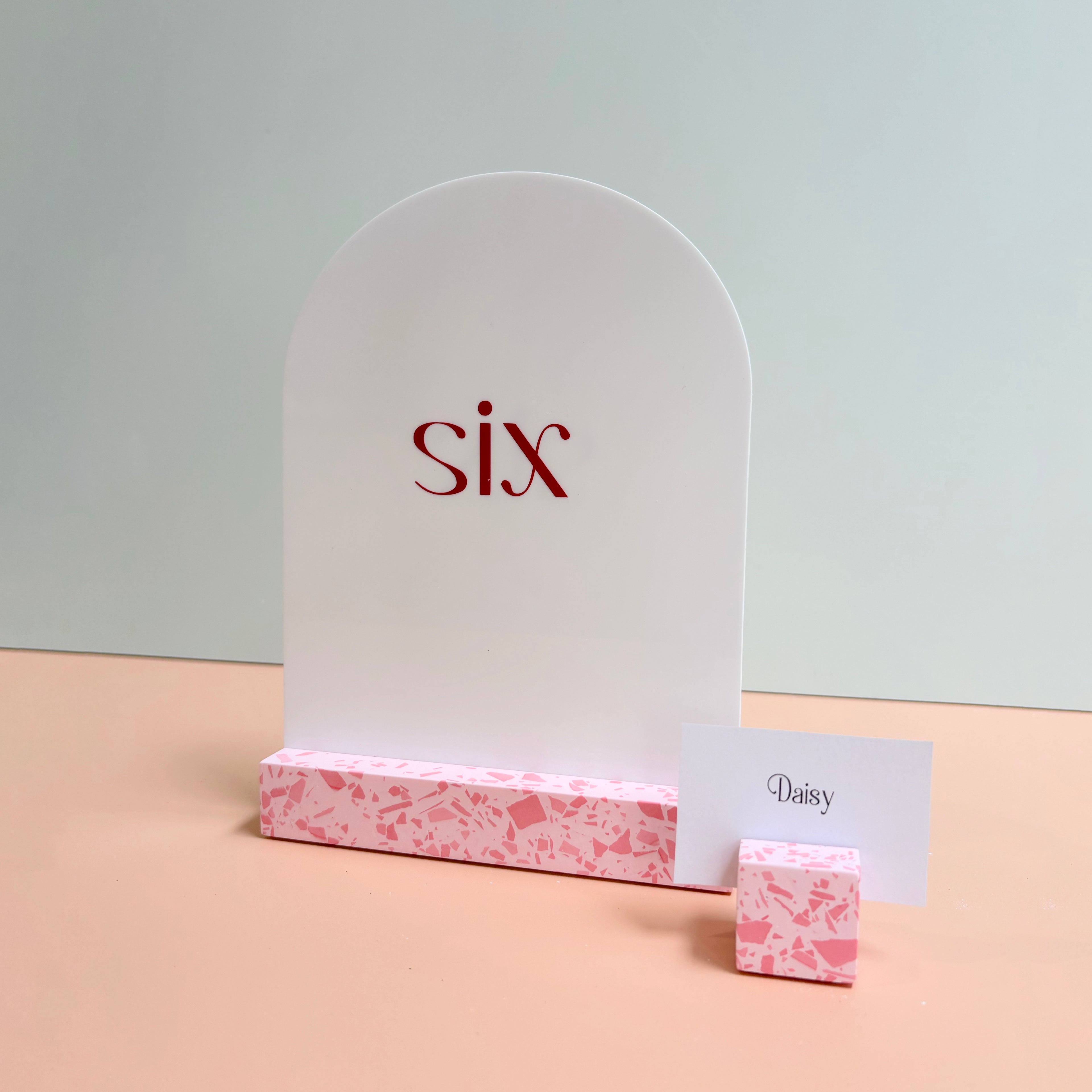 Wedding table numbers, pink terrazzo