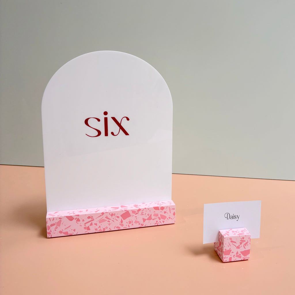 Pink Terrazzo Name Card Holder | Handmade Wedding & Event Decor