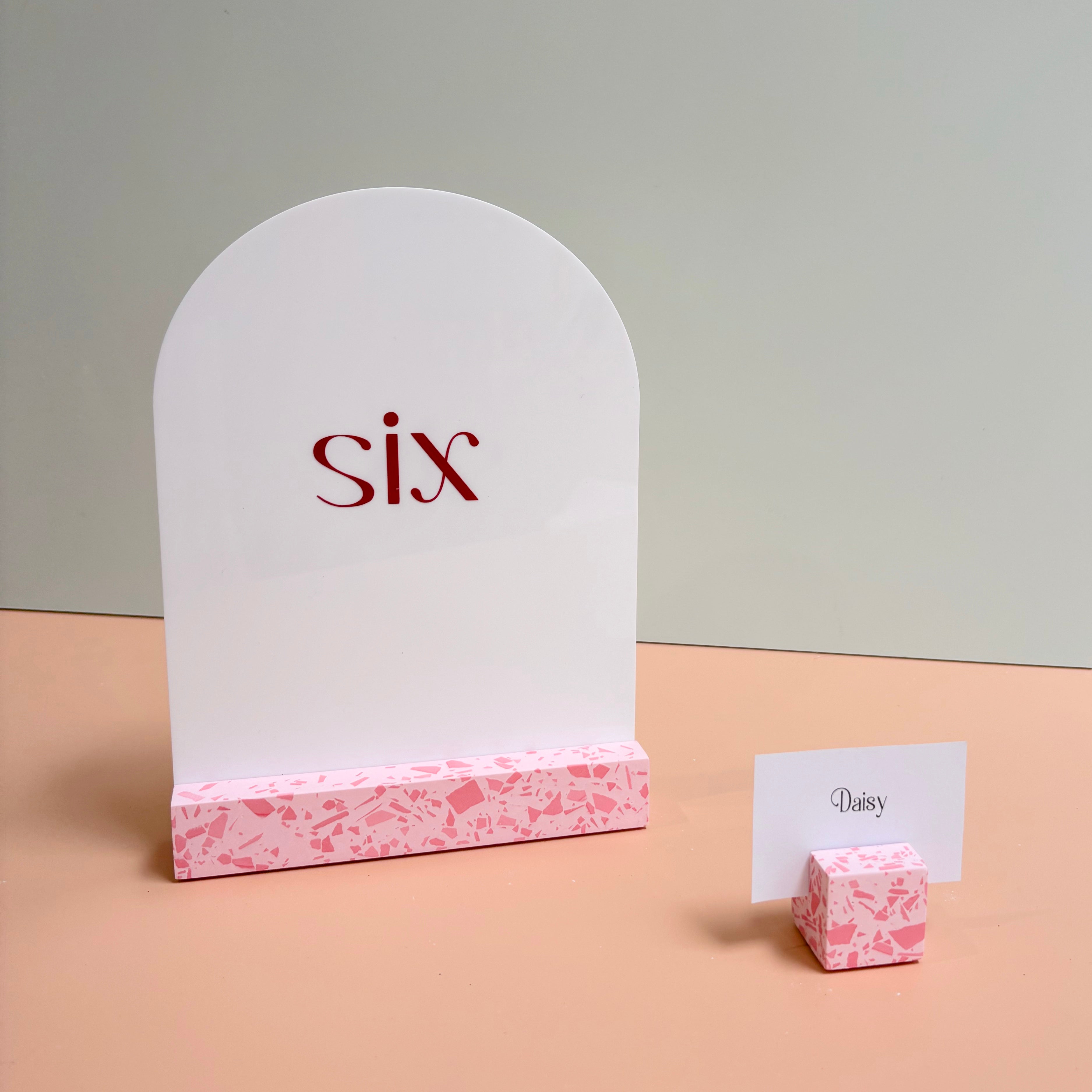 Pink Terrazzo Name Card Holder | Handmade Wedding & Event Decor