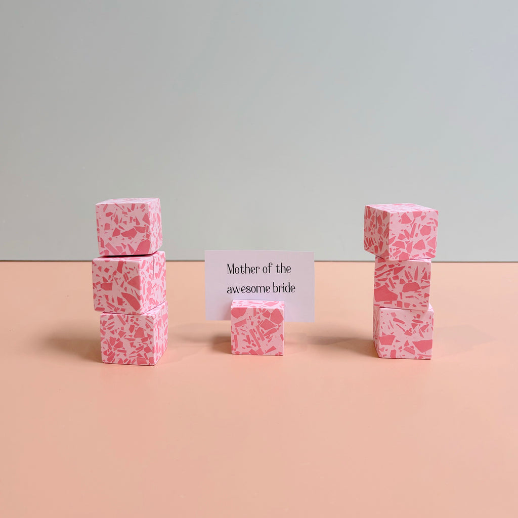 Pink Terrazzo Name Card Holder | Handmade Wedding & Event Decor
