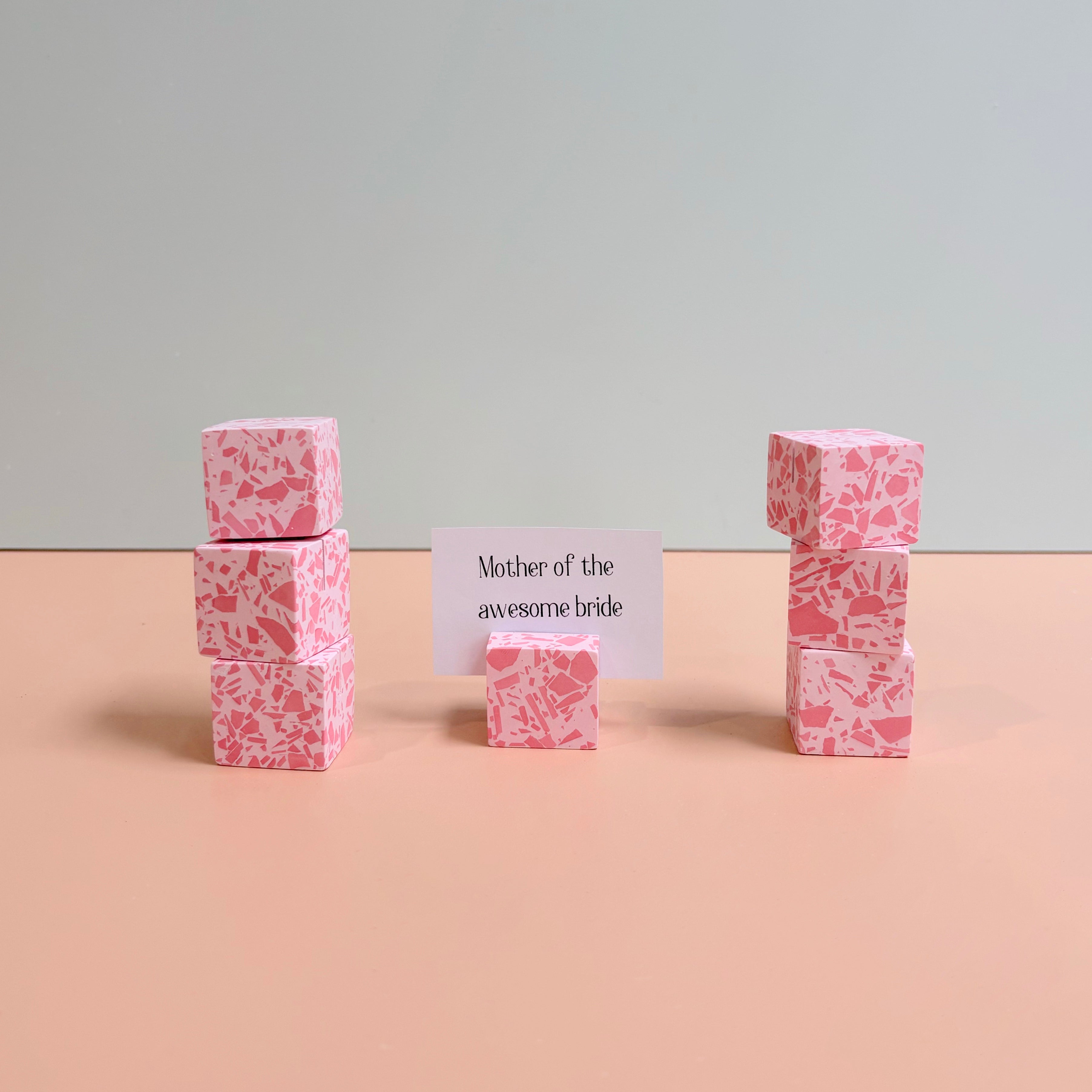 Pink Terrazzo Name Card Holder | Handmade Wedding & Event Decor