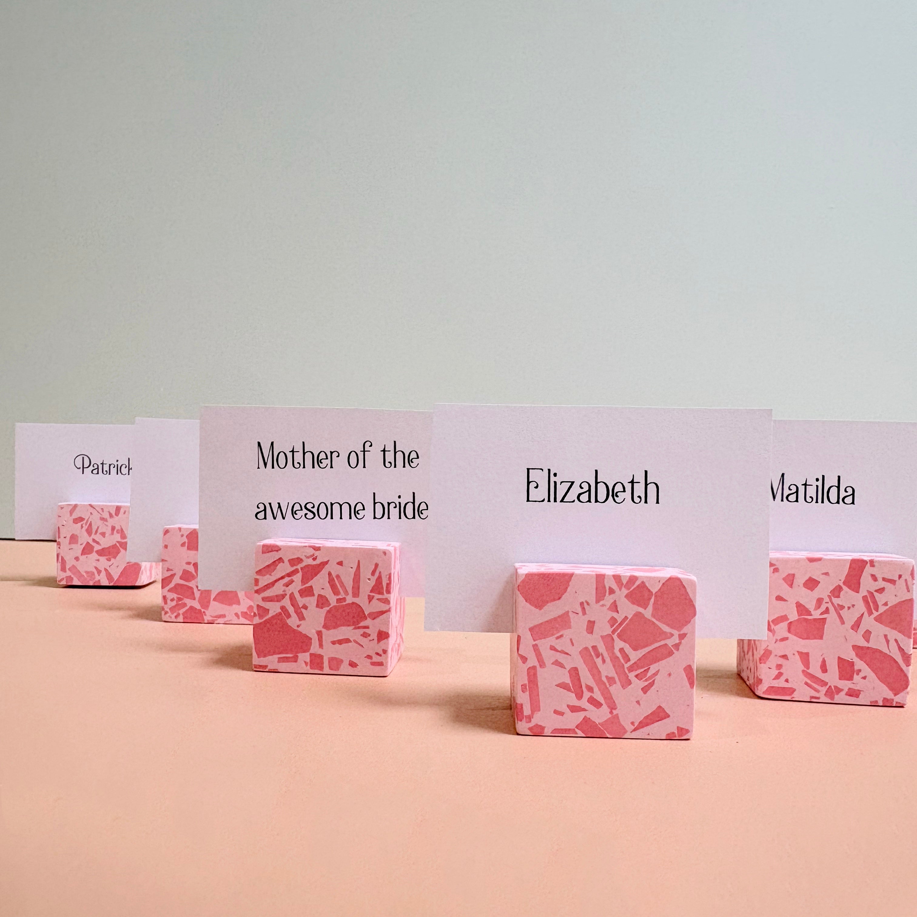 Pink Terrazzo Name Card Holder | Handmade Wedding & Event Decor