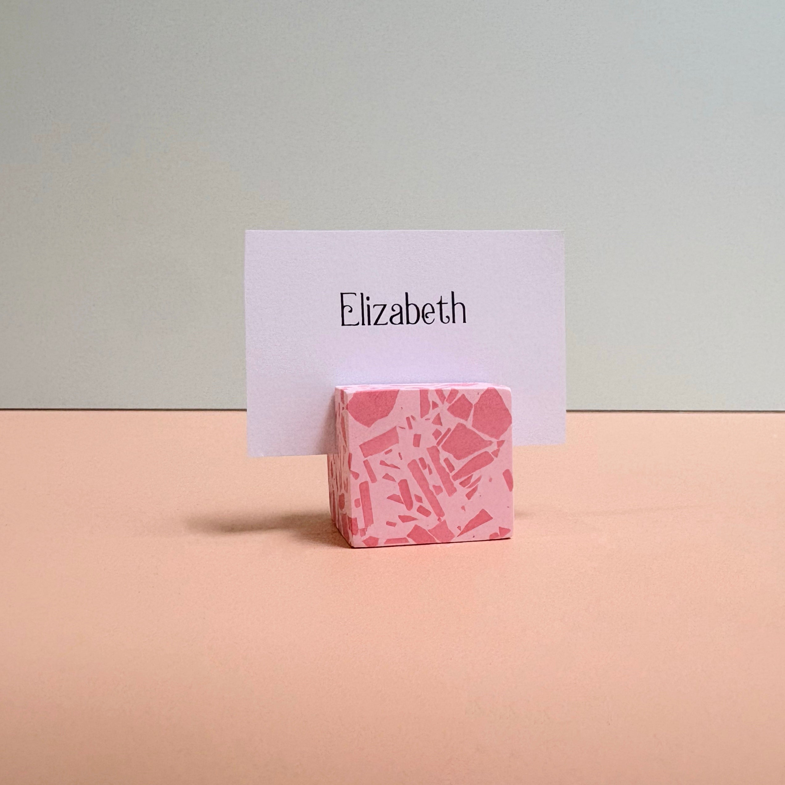 Pink Terrazzo Name Card Holder | Handmade Wedding & Event Decor