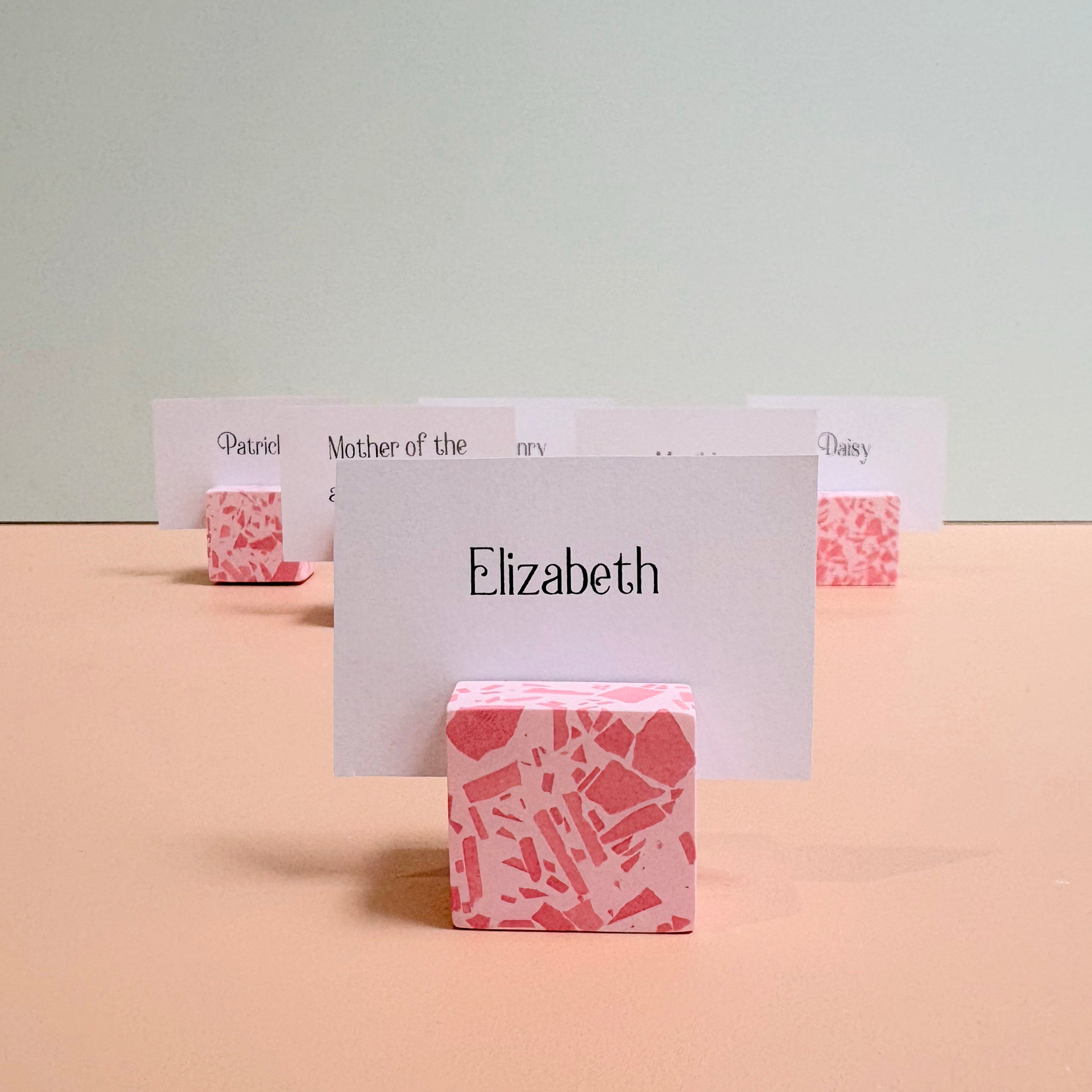 Pink Terrazzo Name Card Holder | Handmade Wedding & Event Decor