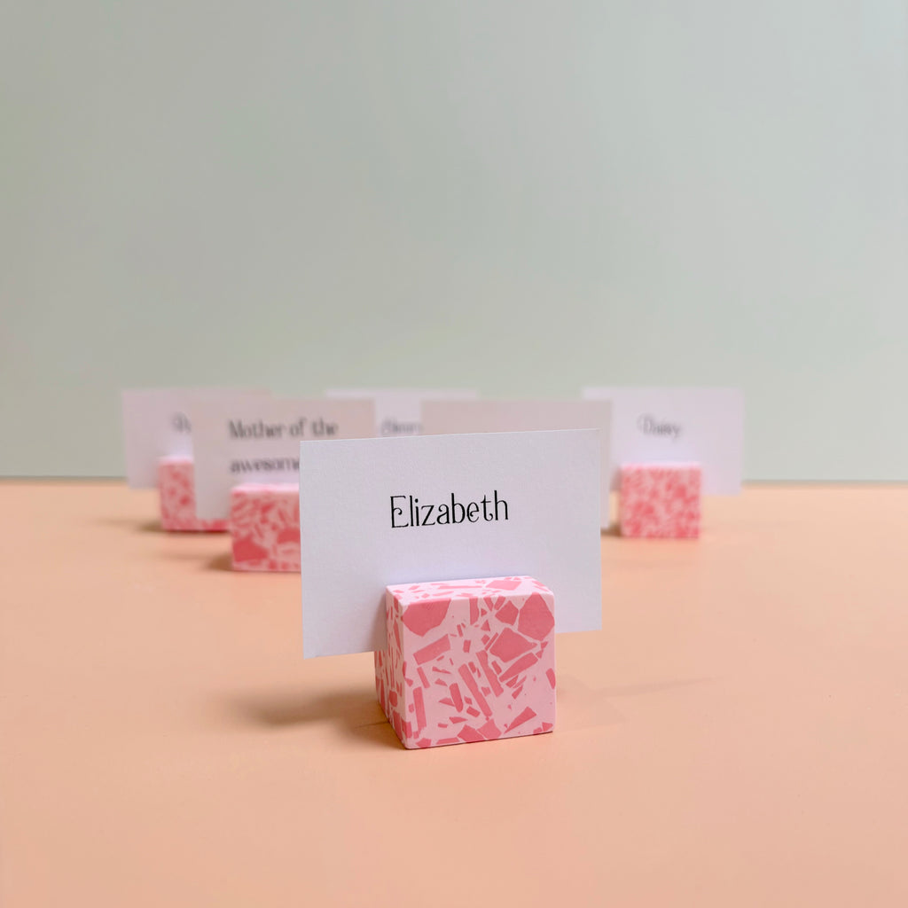 Pink Terrazzo Name Card Holder | Handmade Wedding & Event Decor