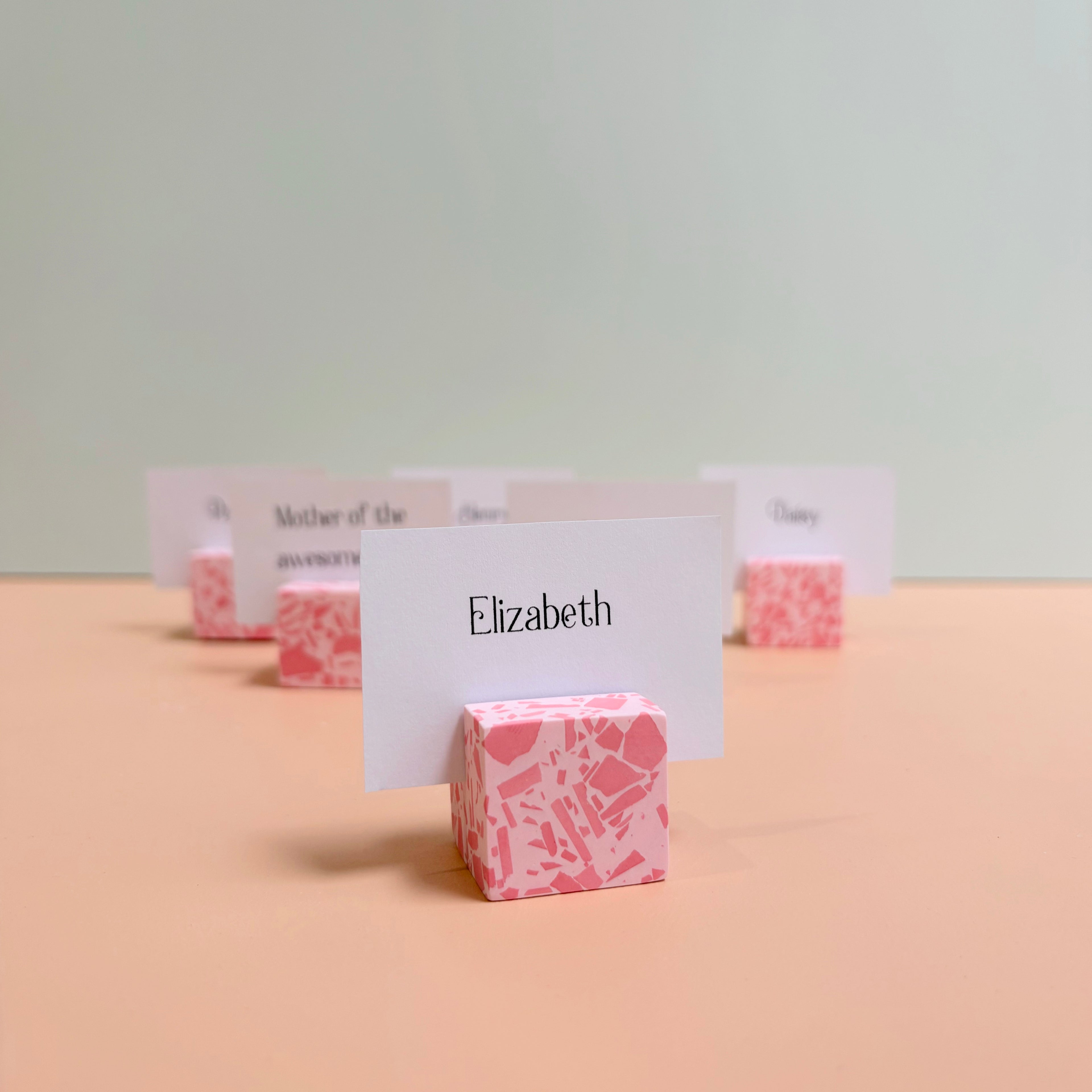 Pink Terrazzo Name Card Holder | Handmade Wedding & Event Decor
