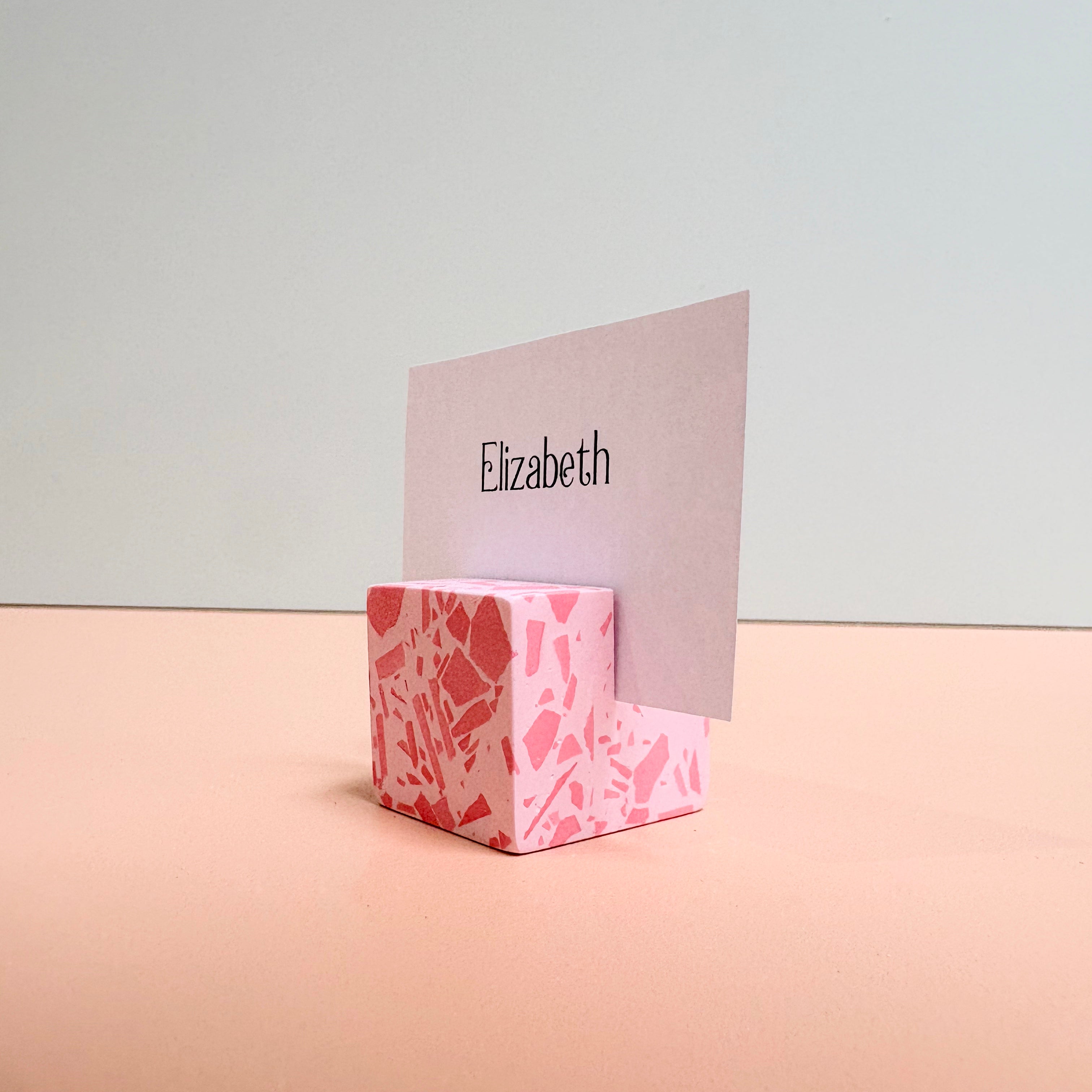 Pink Terrazzo Name Card Holder | Handmade Wedding & Event Decor