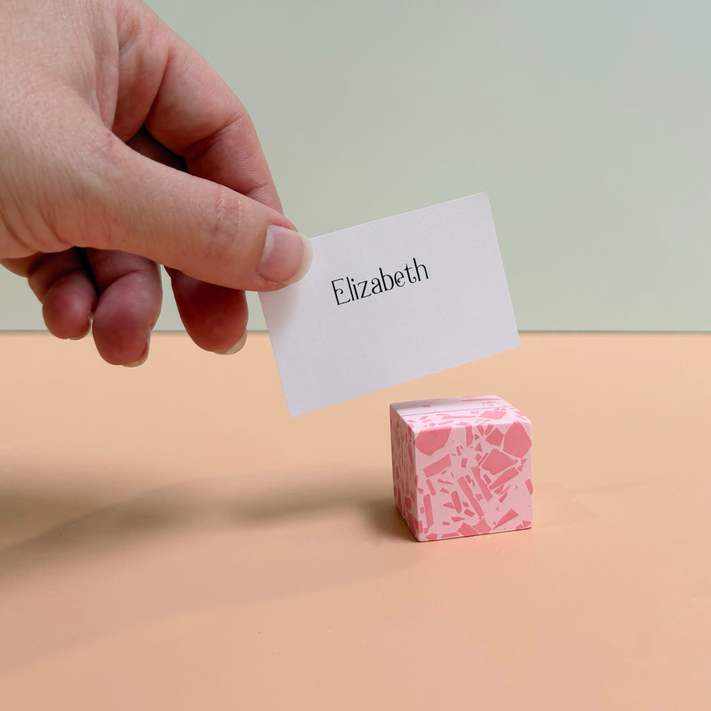 Pink Terrazzo Name Card Holder | Handmade Wedding & Event Decor