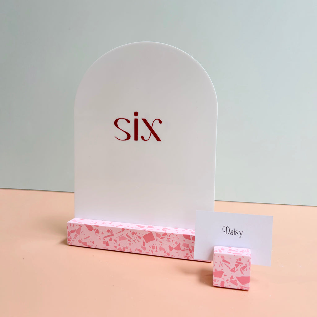 Pink Terrazzo Name Card Holder | Handmade Wedding & Event Decor