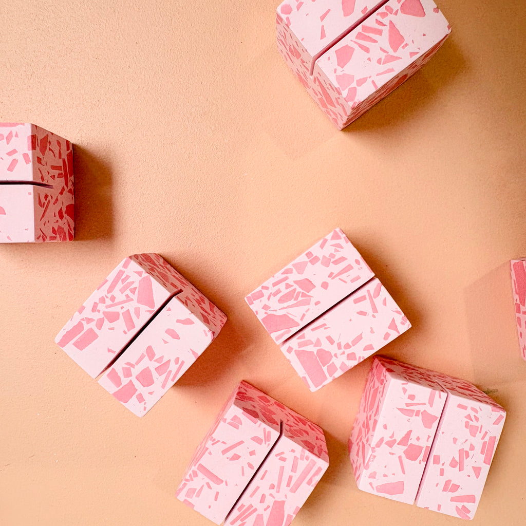 Pink Terrazzo Name Card Holder | Handmade Wedding & Event Decor