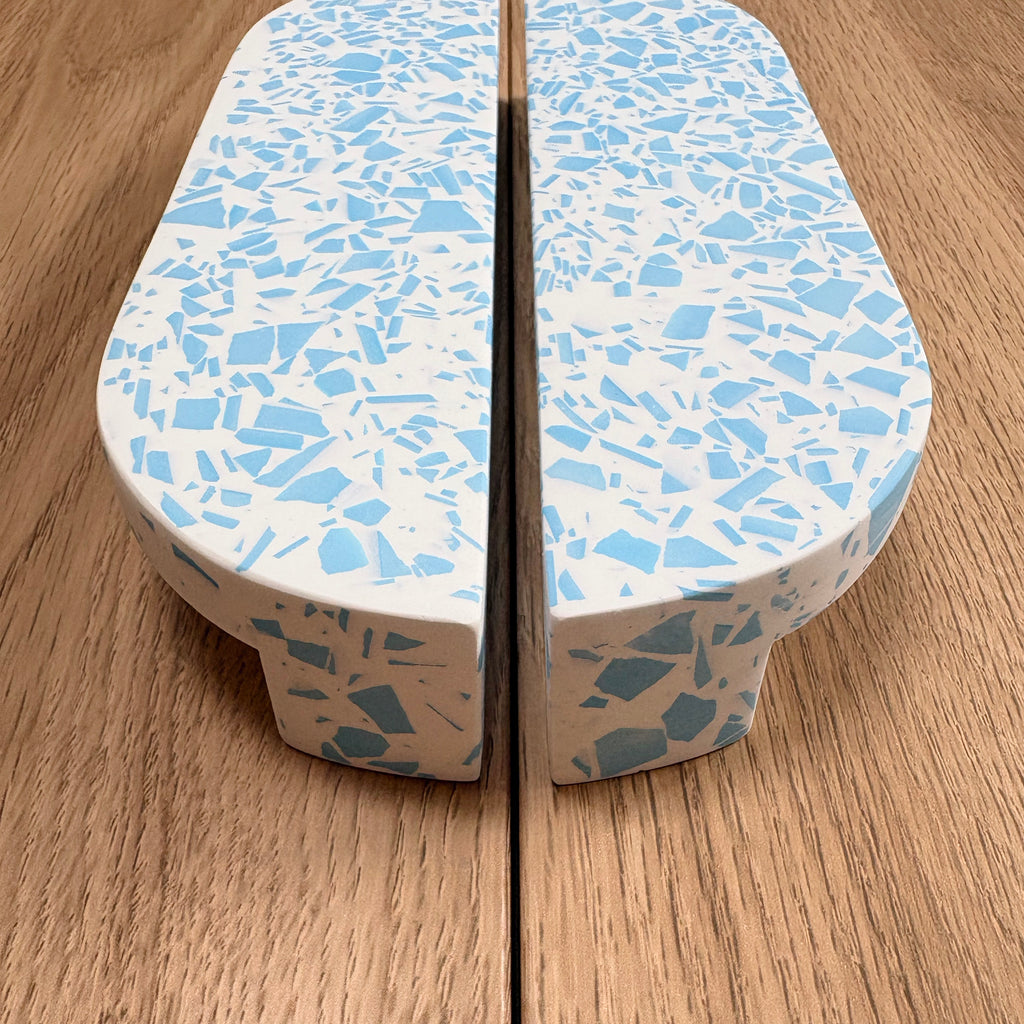Large Arched Handle in Blue & White Terrazzo Resin