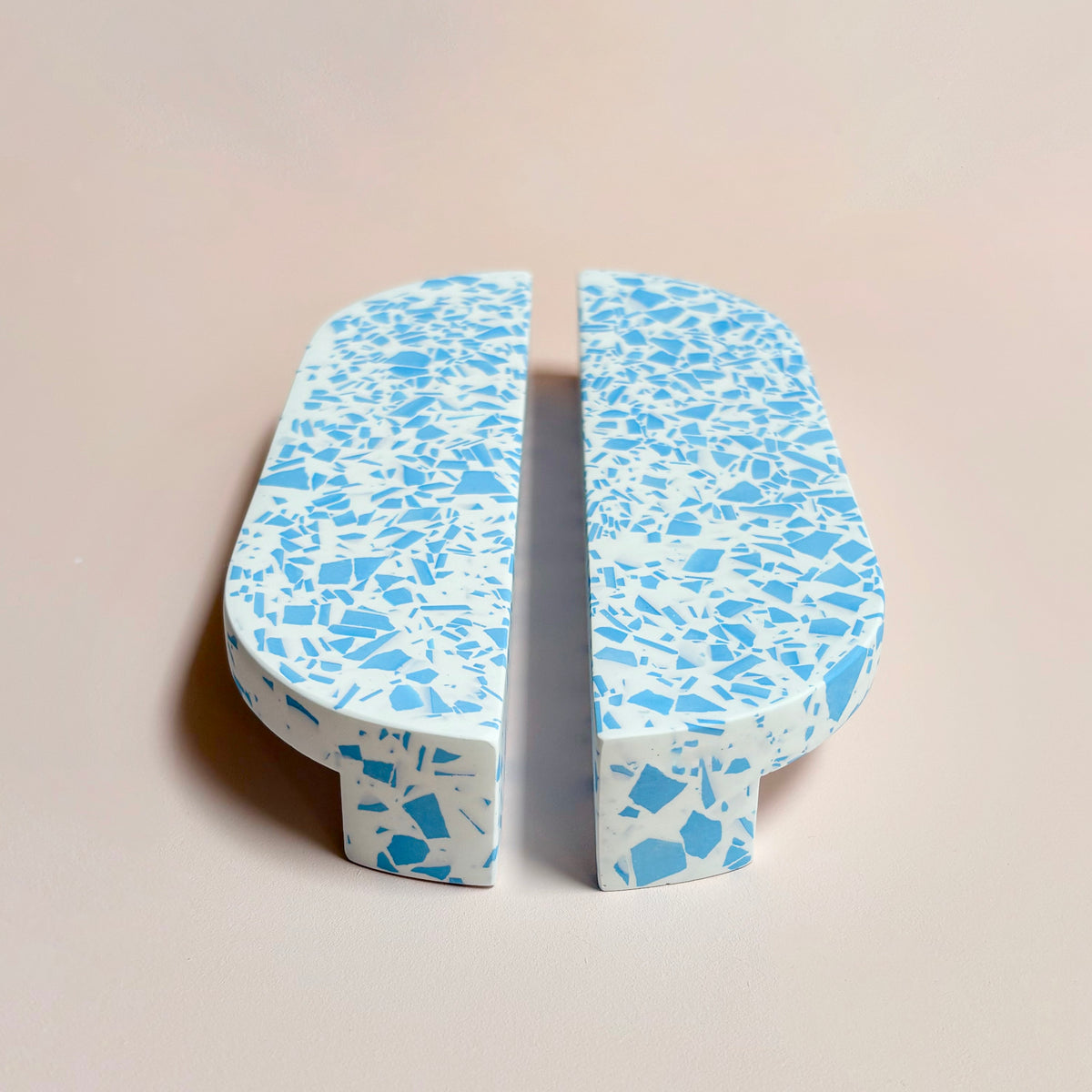 Large Arched Handle in Blue & White Terrazzo Resin