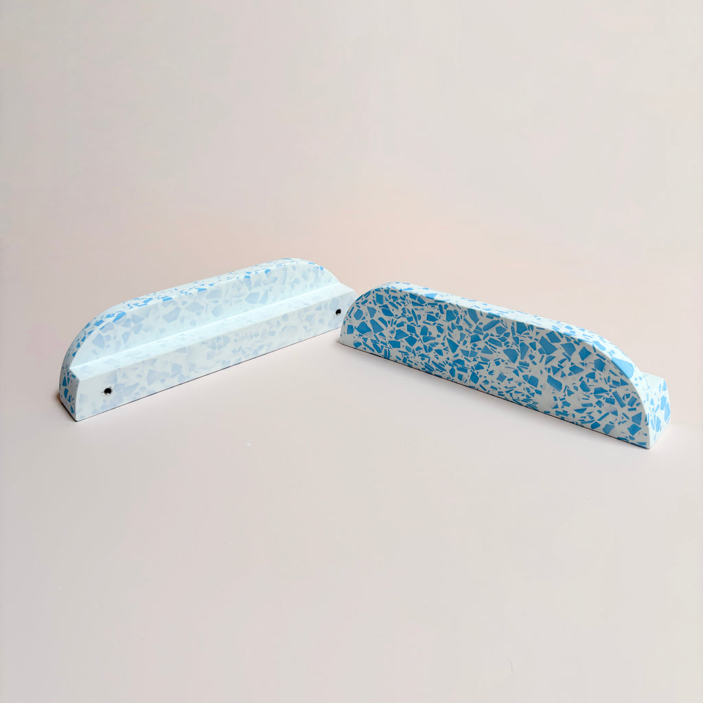 Large Arched Handle in Blue & White Terrazzo Resin
