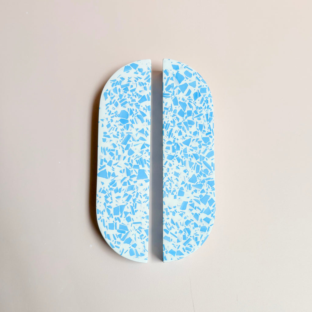 Large Arched Handle in Blue & White Terrazzo Resin