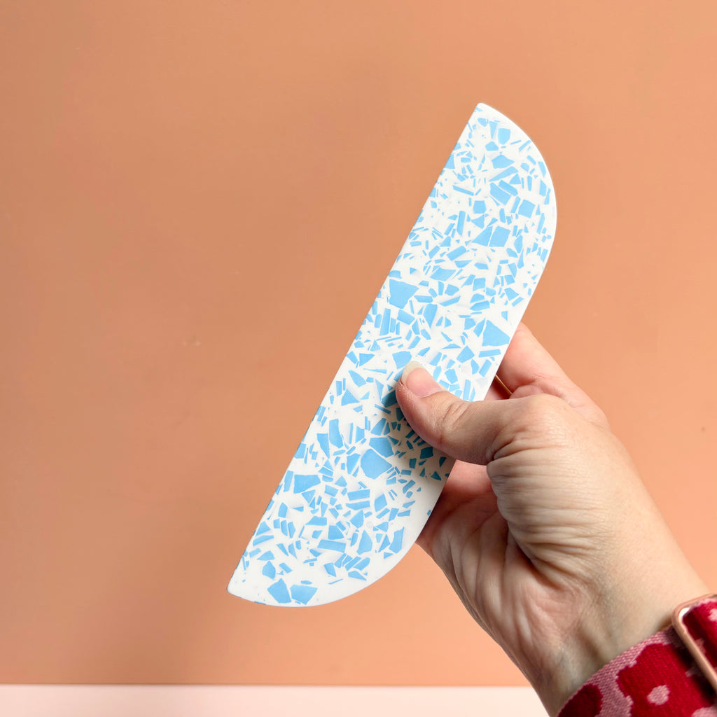 Large Arched Handle in Blue & White Terrazzo Resin