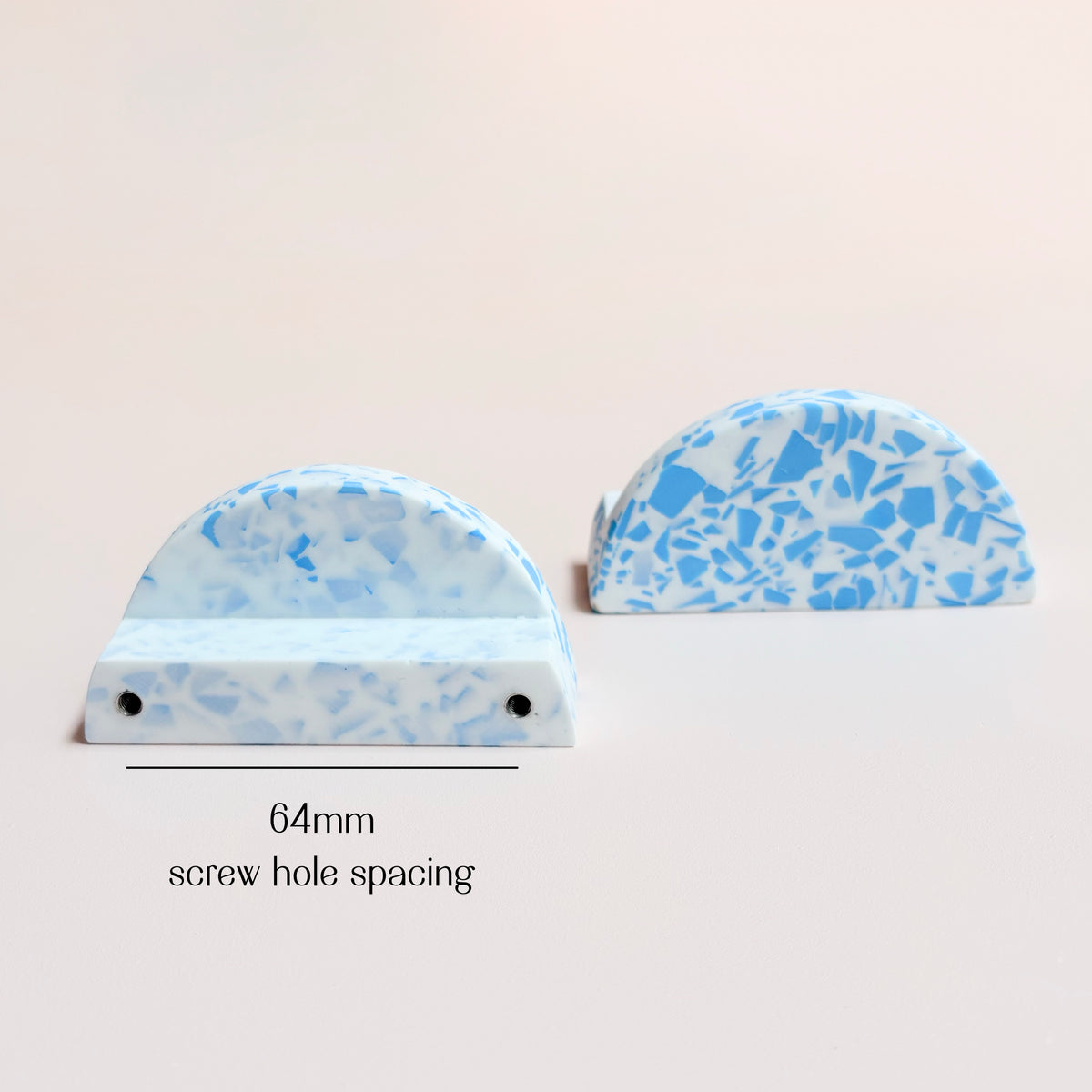 Small Semi-Circle Handle in Blue & White Terrazzo Resin