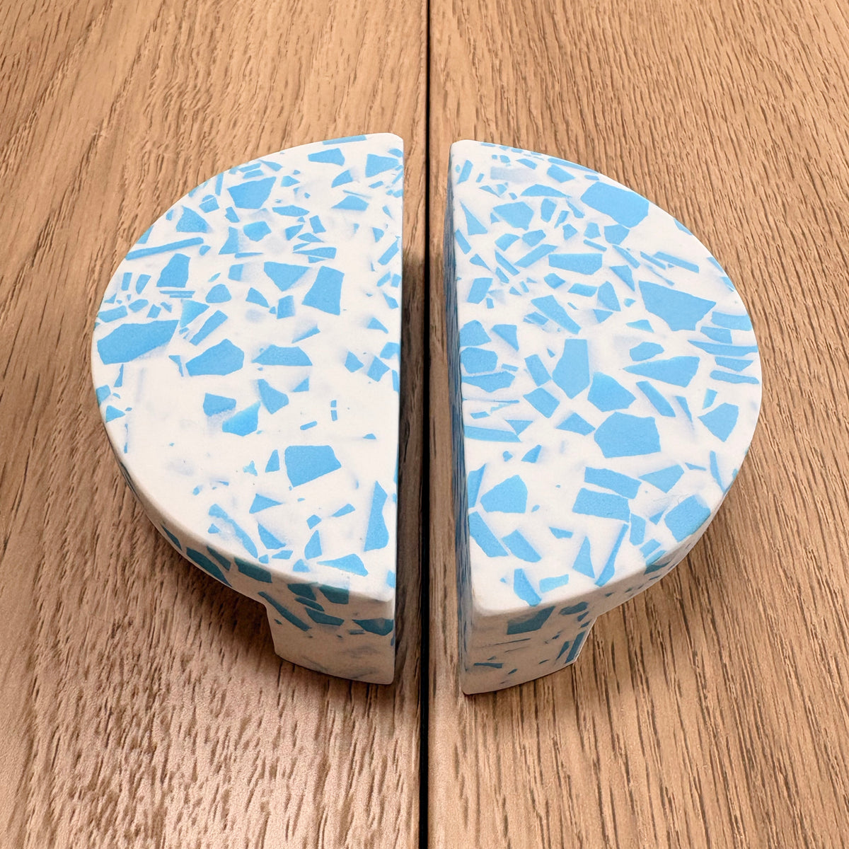 Small Semi-Circle Handle in Blue & White Terrazzo Resin