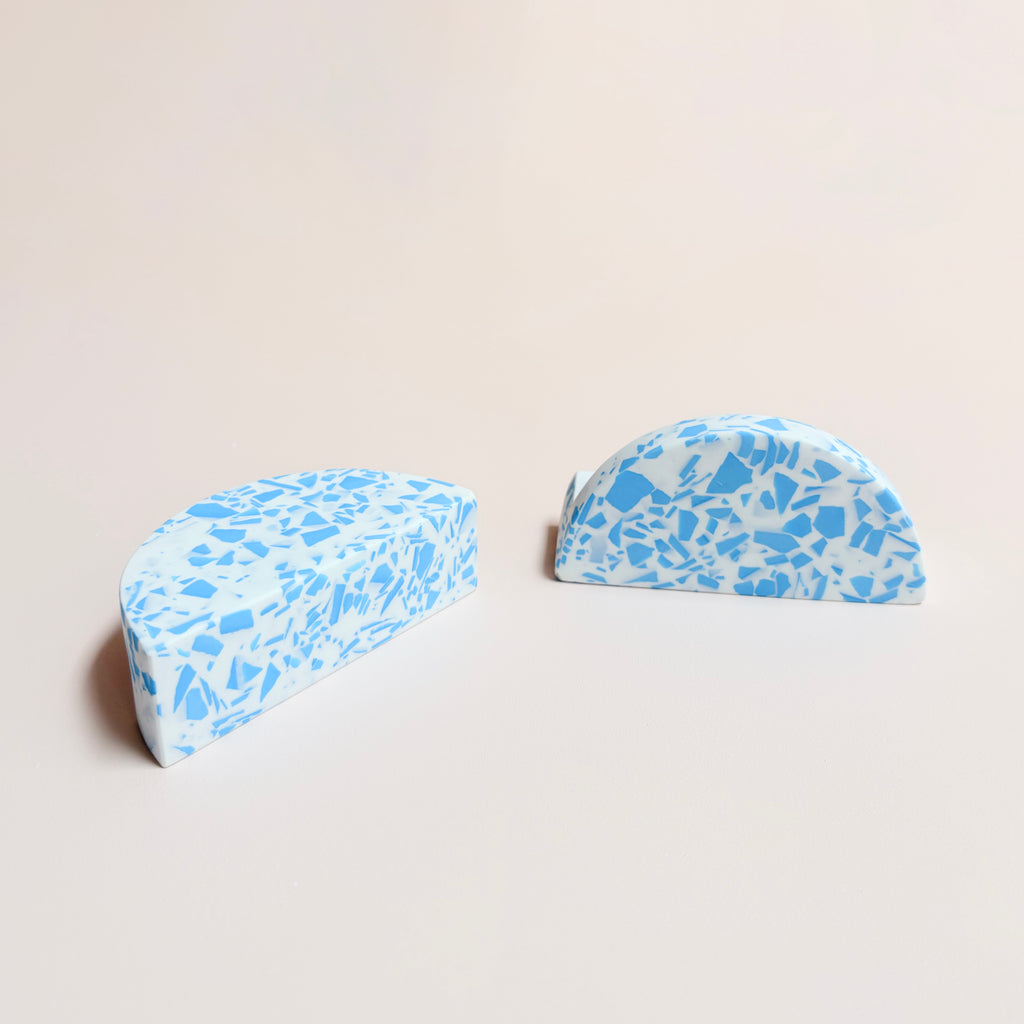 Small Semi-Circle Handle in Blue & White Terrazzo Resin