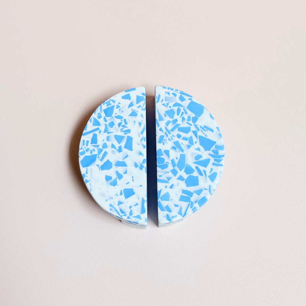 Small Semi-Circle Handle in Blue & White Terrazzo Resin