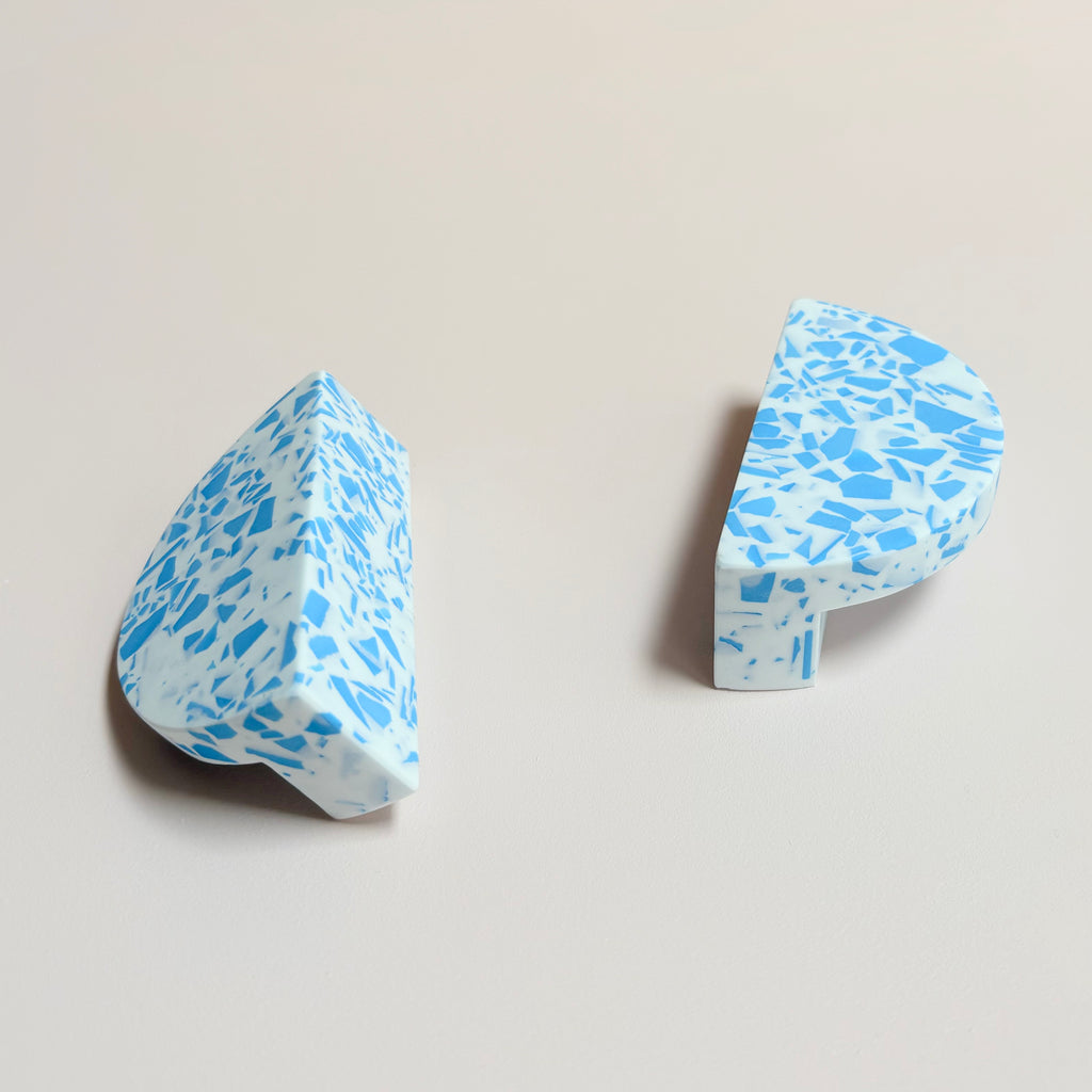 Small Semi-Circle Handle in Blue & White Terrazzo Resin