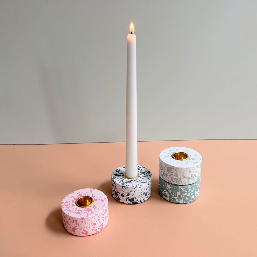 Terrazzo taper candle Holders | Handmade Wedding & Event Decor